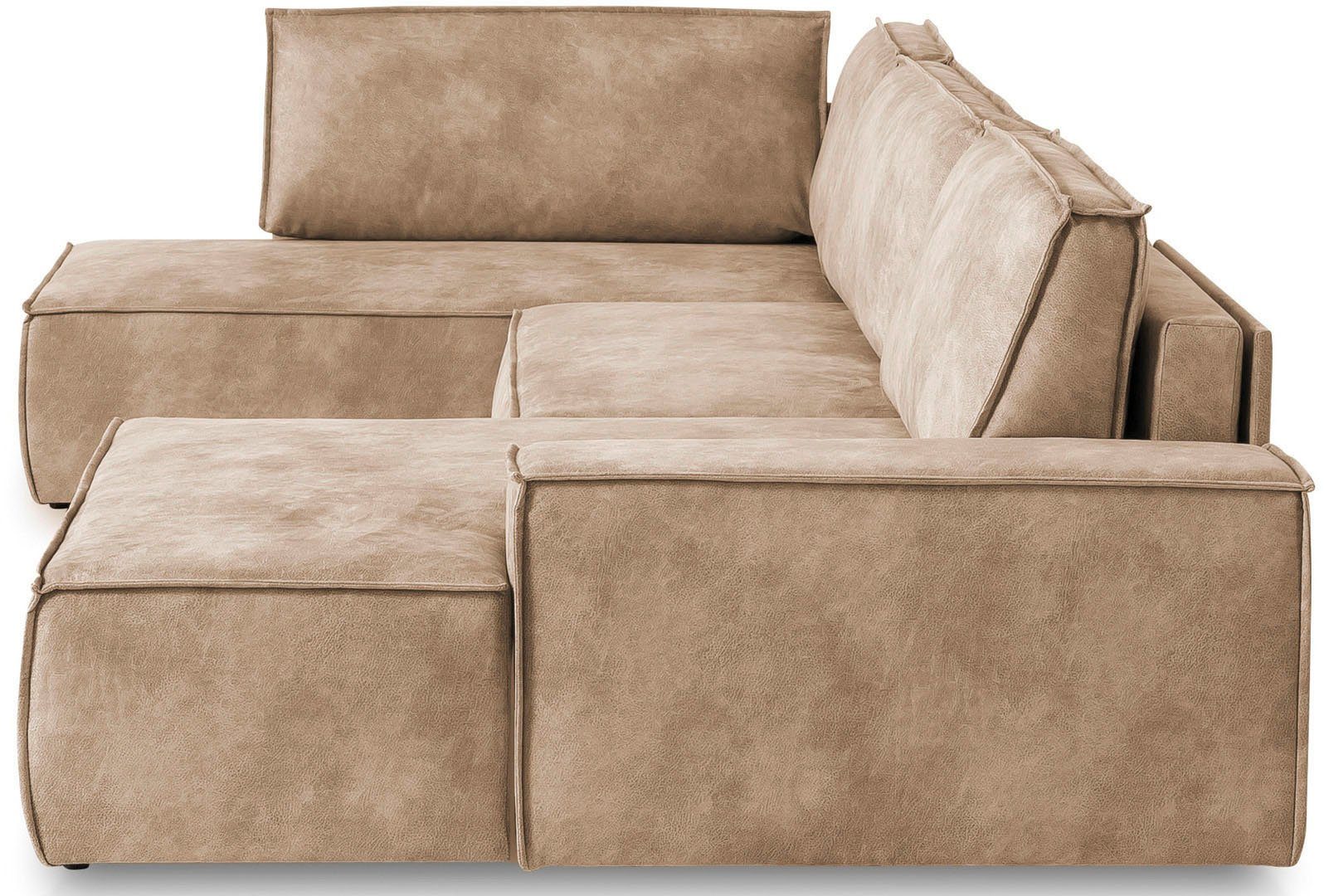 Home affaire Zithoek SHERWOOD 329 cm, U-vorm, slaapbank, Slaapfunctie met bedkist (194x139 cm), cord, vintage, fluweel