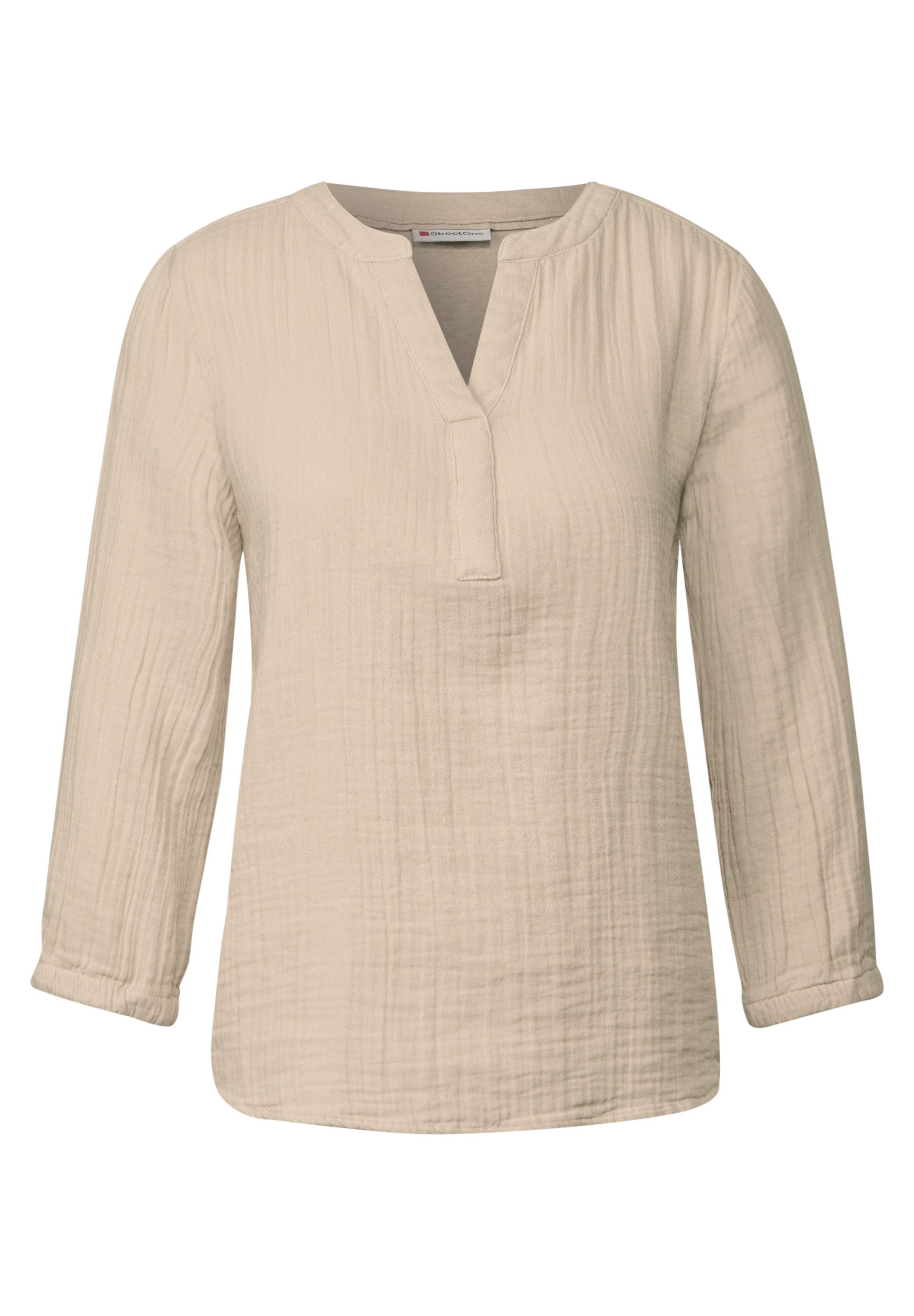 STREET ONE Overhemdblouse 3/4-mouw in mousseline-look