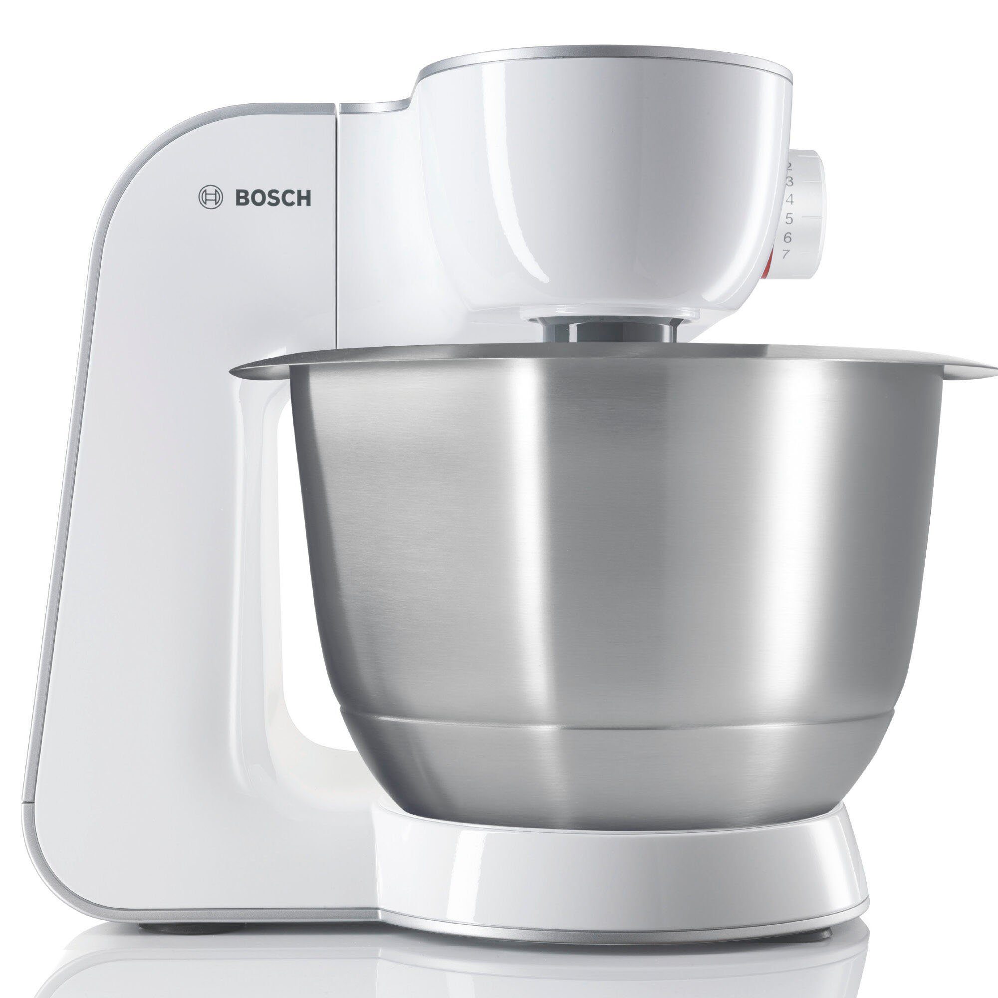 BOSCH Keukenmachine Serie 4 MUM58L20, continu rasp- en snijapparaat, mixer, grijs 3 schijven, kom, kneedhaak/mix-/siliconen garde, vaatwasserbestendig