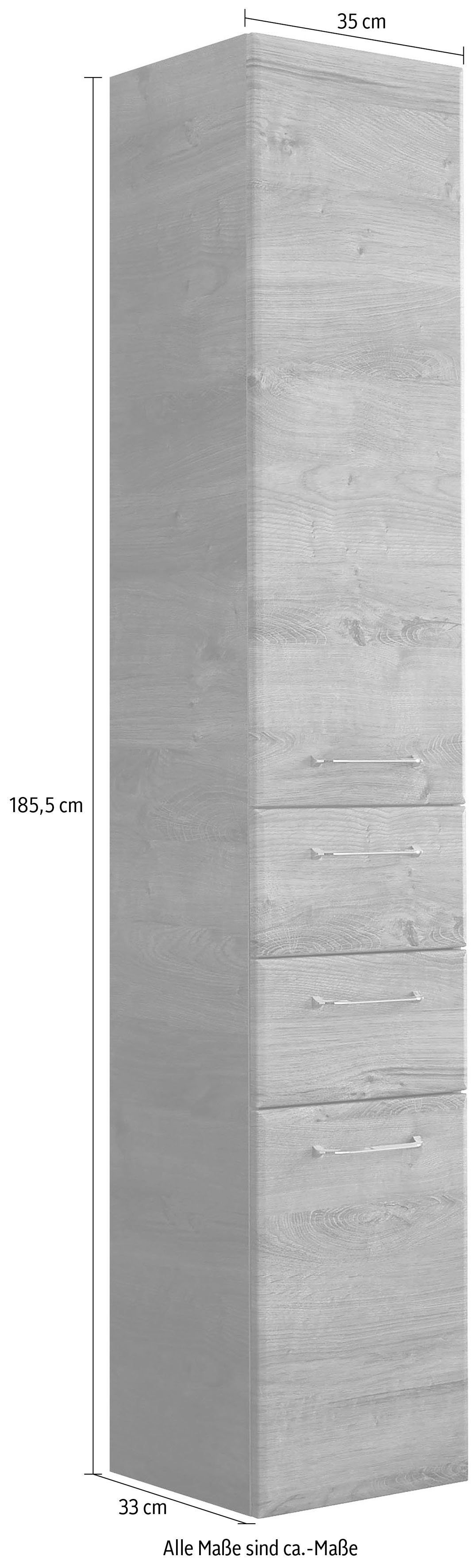 Saphir Hoge kast Quickset badkamermeubel 35 cm breed, 2 deuren, 2 laden, 3 planken