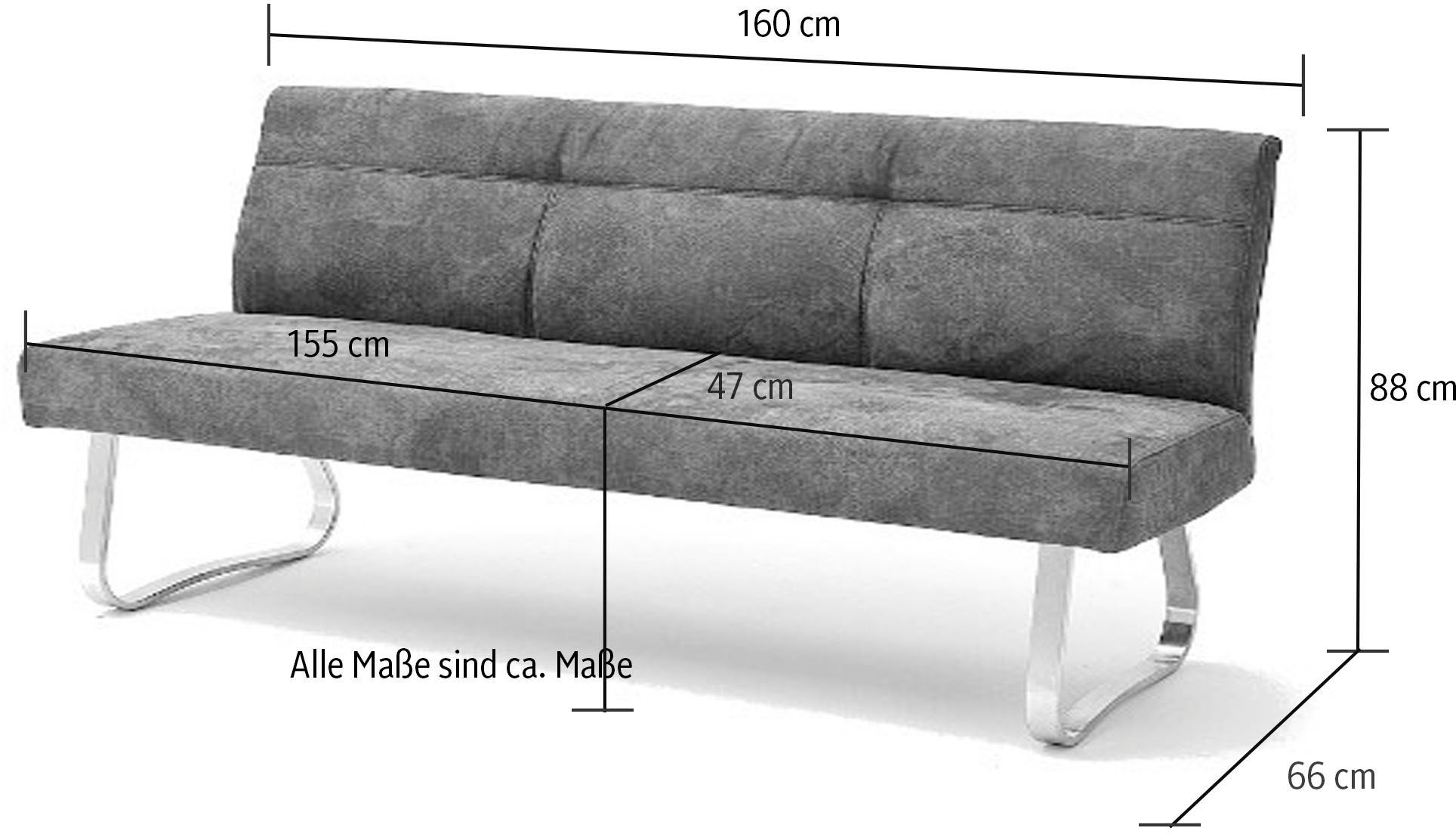 MCA furniture Bank Talena met een roestvrijstalen frame, in twee kleurvarianten en twee breedtes