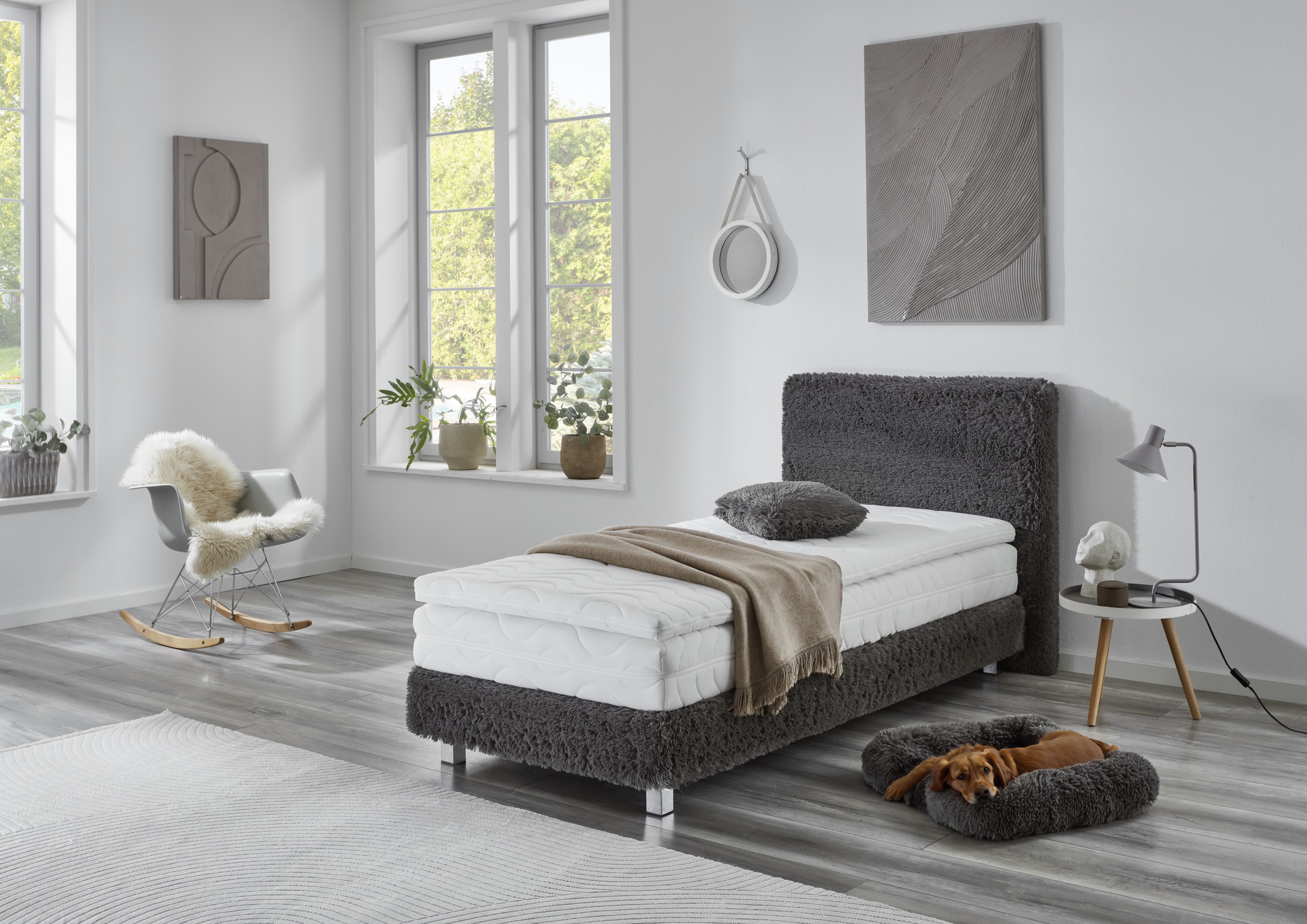 Westfalia Polsterbetten Boxspring Nara van faux-bont, verkrijgbaar in h2, h3 & h4 boxsprings maat Luxe microvezel fleece grijs