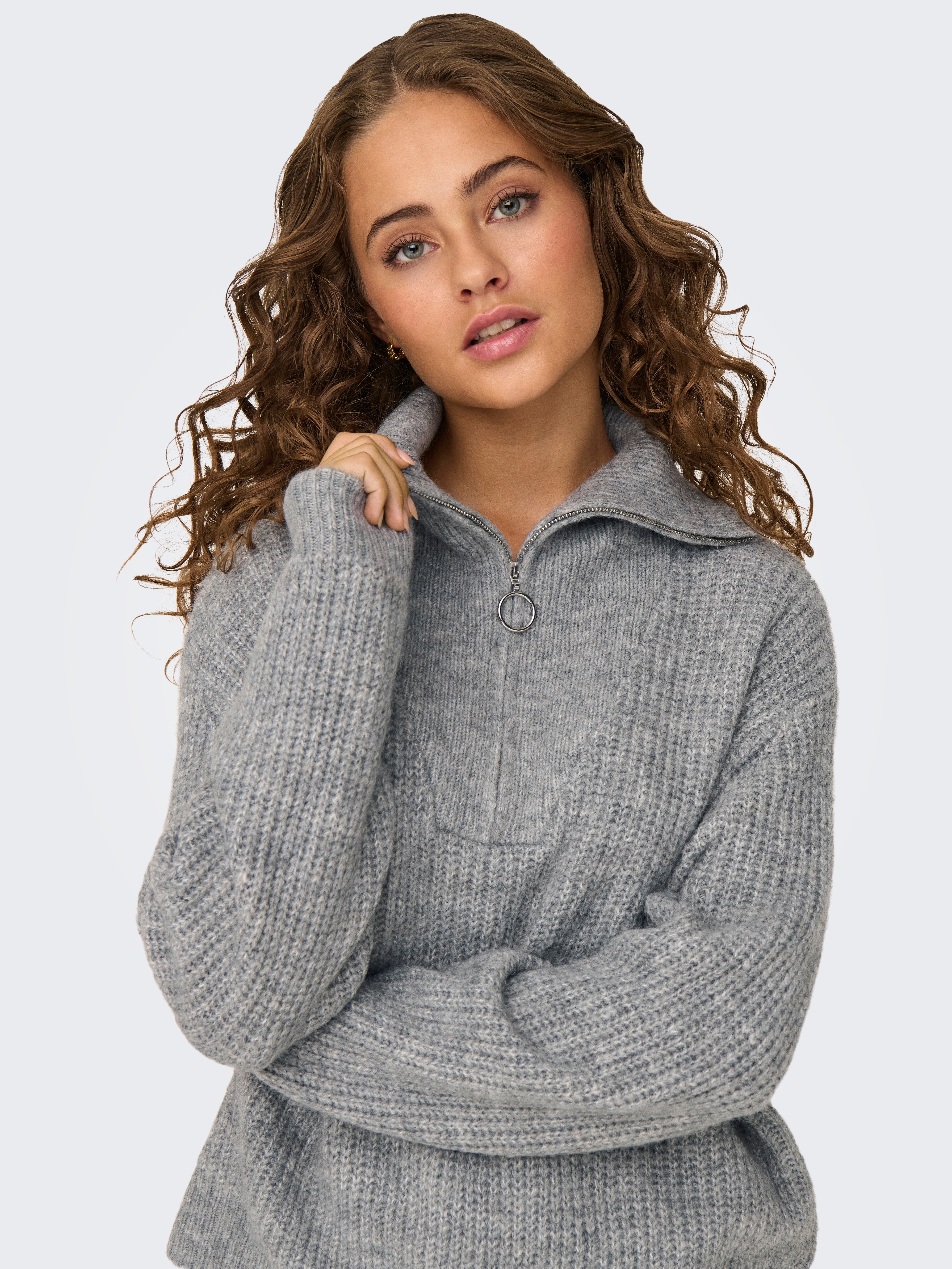 Only Gebreide trui ONLBAKER L S ZIP PULLOVER KNT NOOS