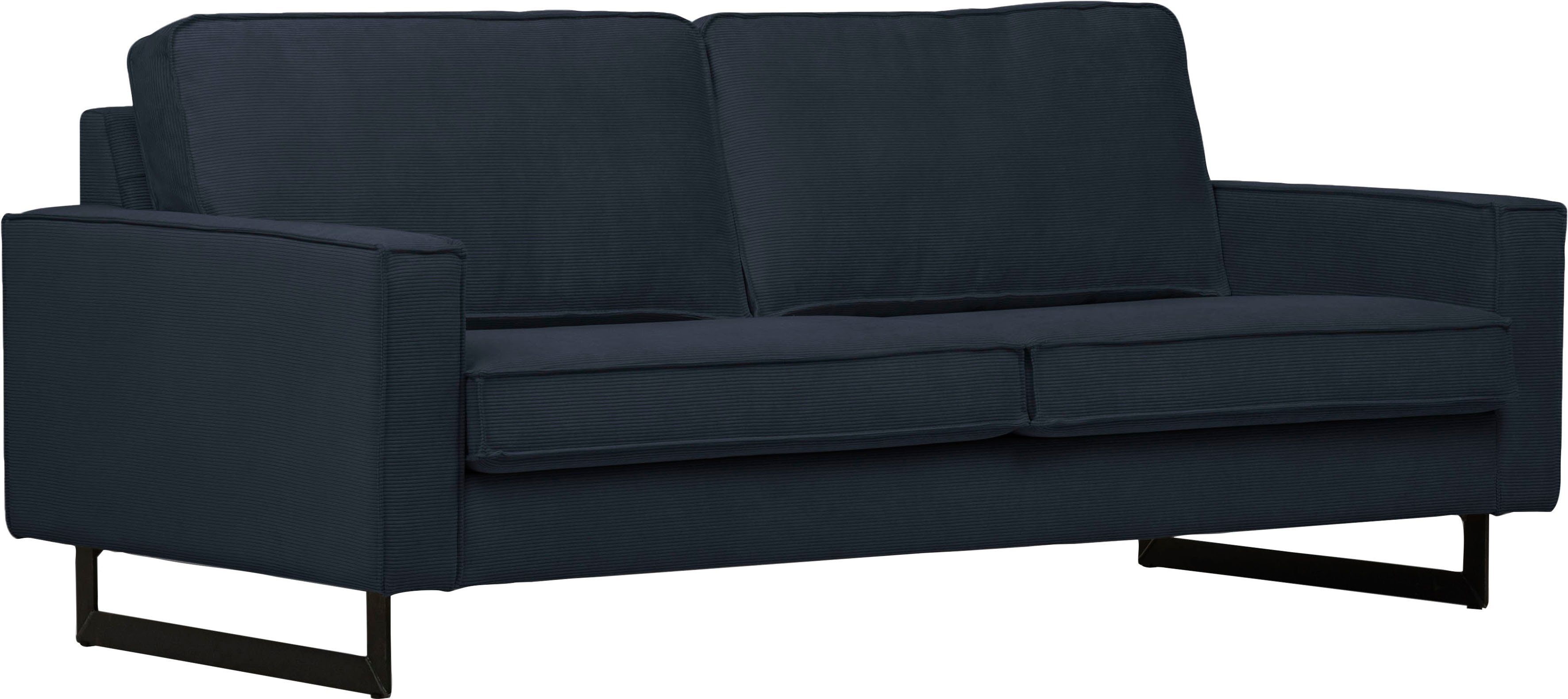 Places of Style 3-zitsbank Pinto, 206 cm, cord, chenille, leerlook met keder, zwarte metalen voeten, golfondersteuning