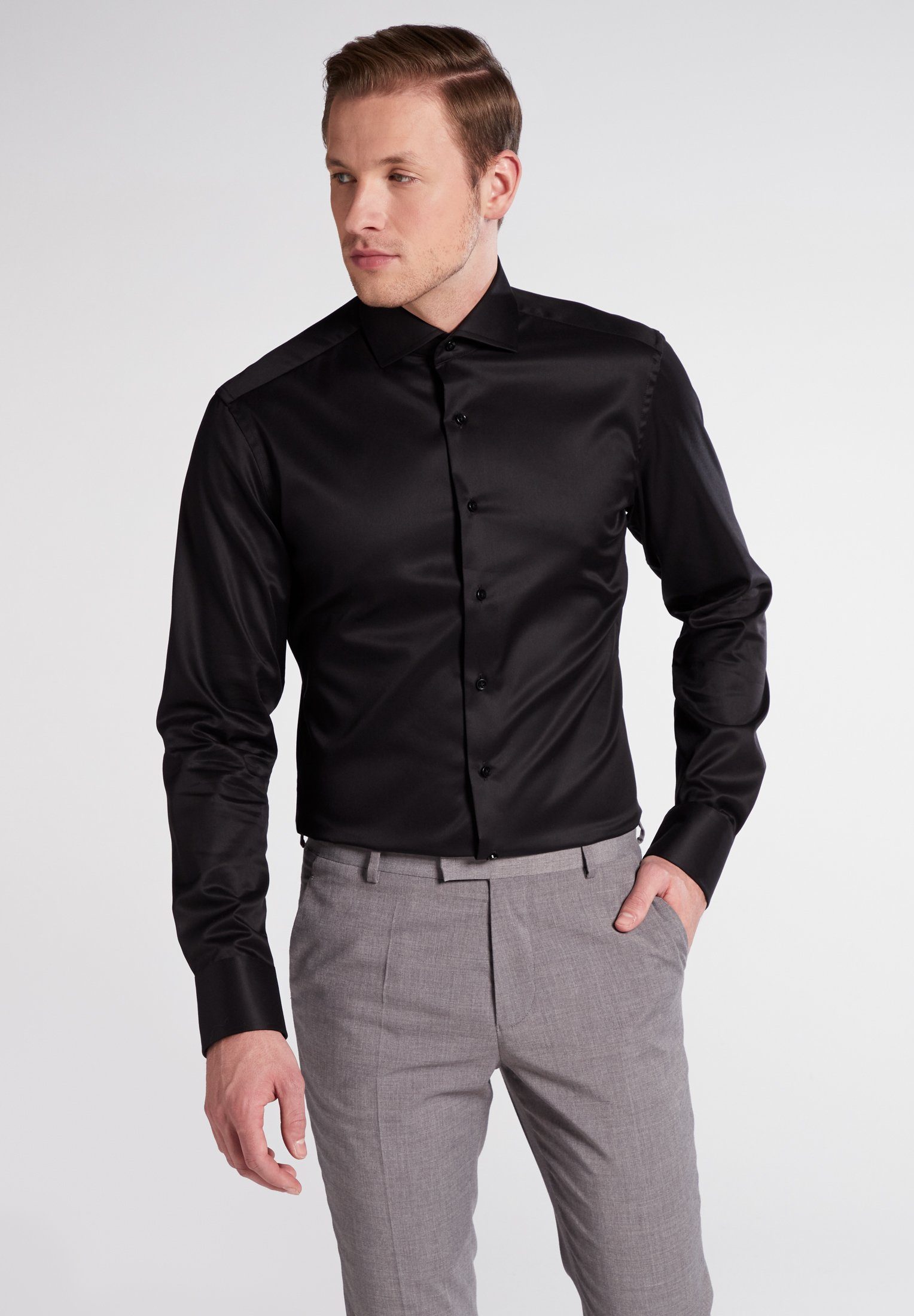 Eterna Overhemd met lange mouwen Slim fit NON IRON (strijkvrij) heren overhemden maat 42 zwart