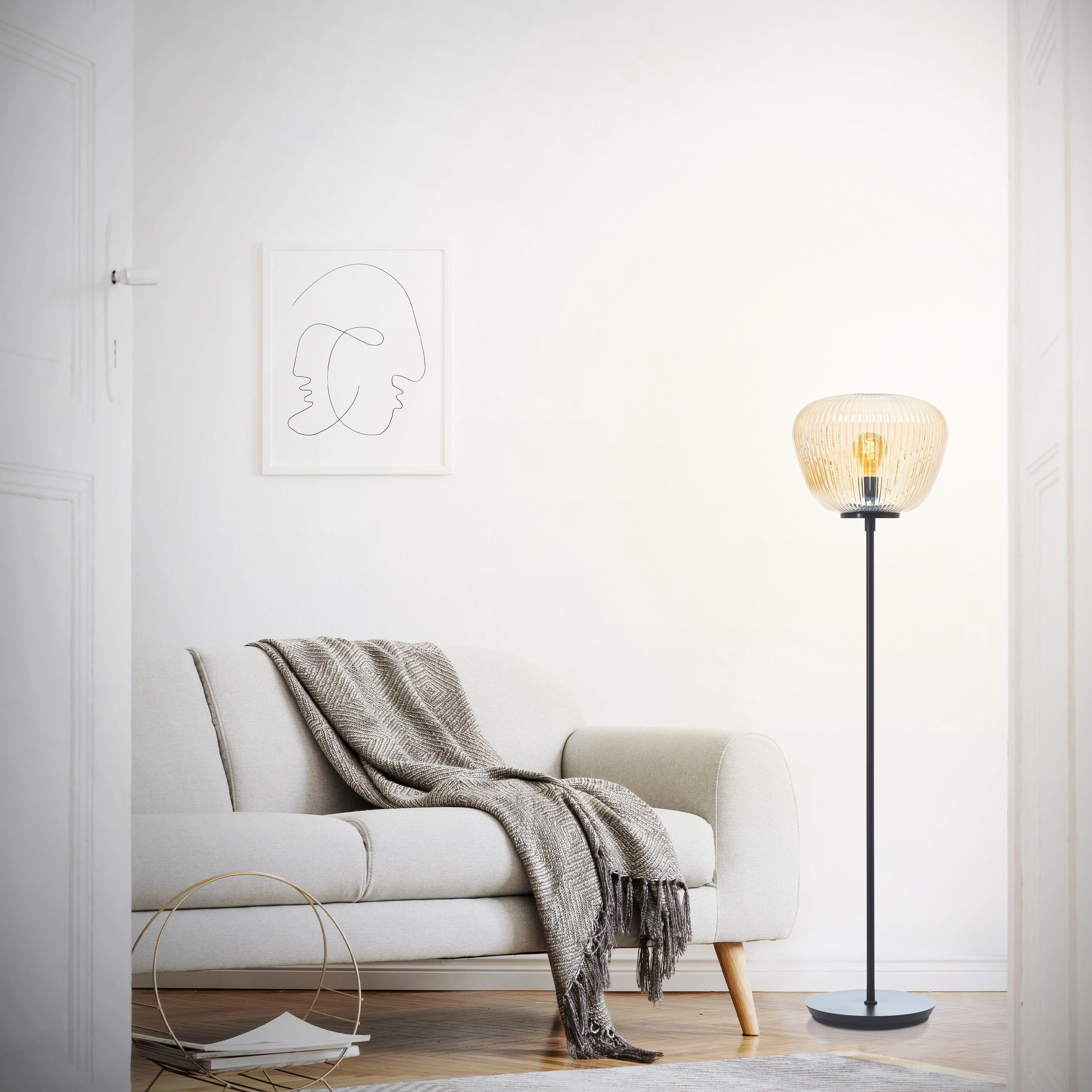 Brilliant Leuchten Staande lamp Kaizen Geribbeld glas, 140 x 35 cm, E27, amber-bernstein kleur (1 stuk)