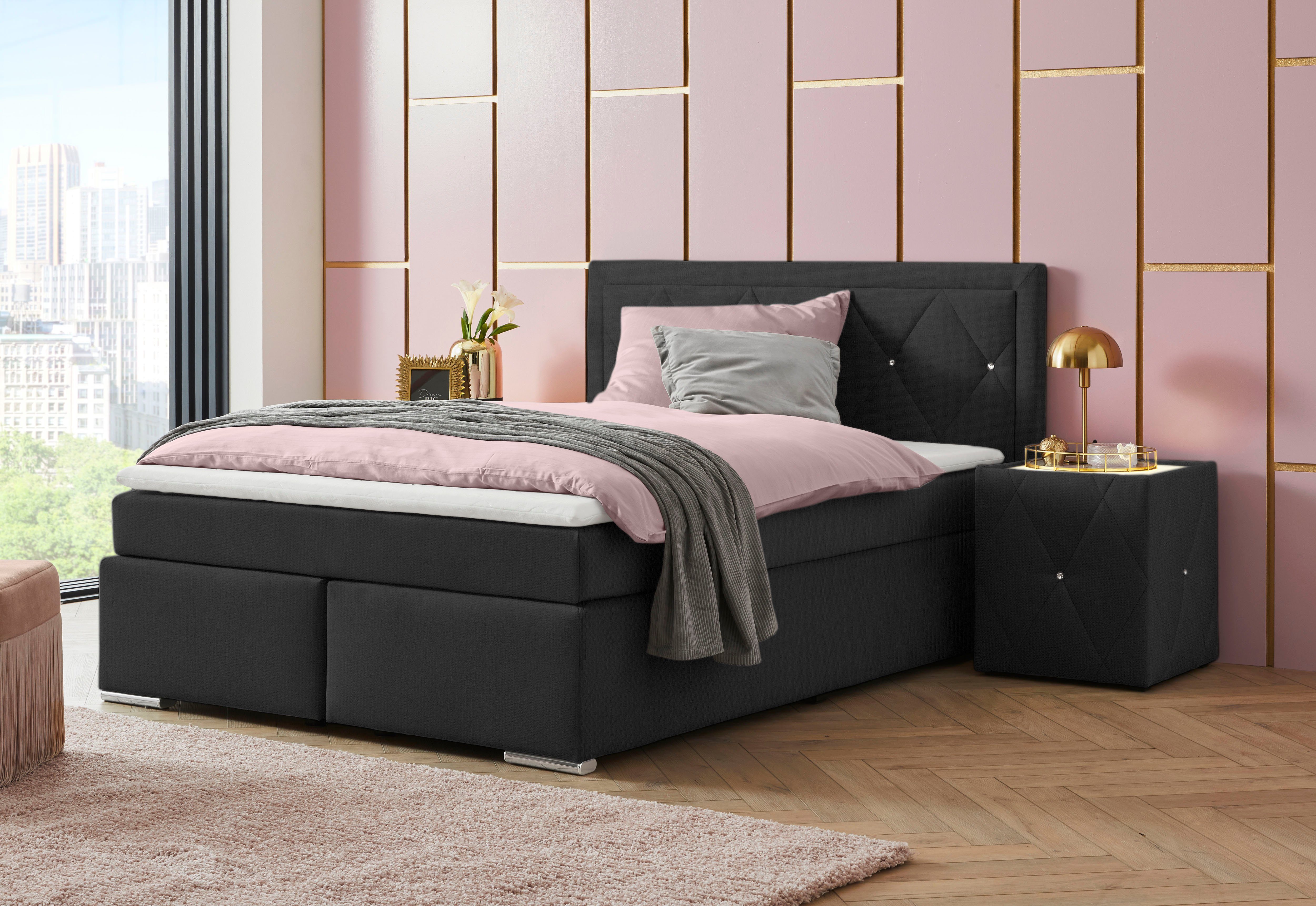 Leonique Boxspring Alfie, bestseller, optioneel met bedlade met strassteentjes in het hoofdbord, h2, h3 en h4 ter keuze