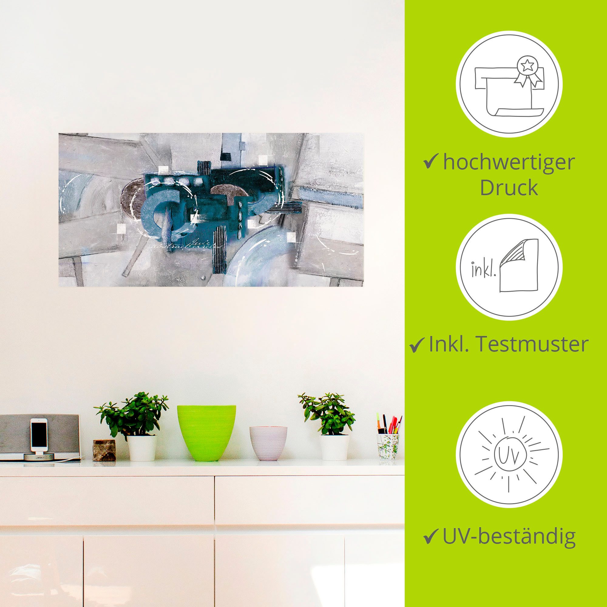 Artland Artprint Abstracte blauwe rondjes als artprint van aluminium, artprint voor buiten, artprint op linnen, poster, muursticker