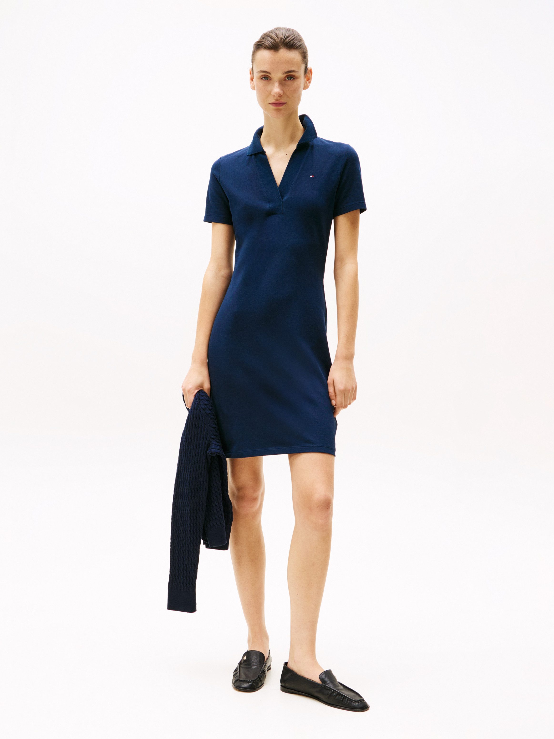 Tommy Hilfiger Polojurk SLIM OPEN NK POLO DRESS SS met geborduurde tommy hilfiger vlag