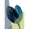 queence artprint op acrylglas bladeren blauw
