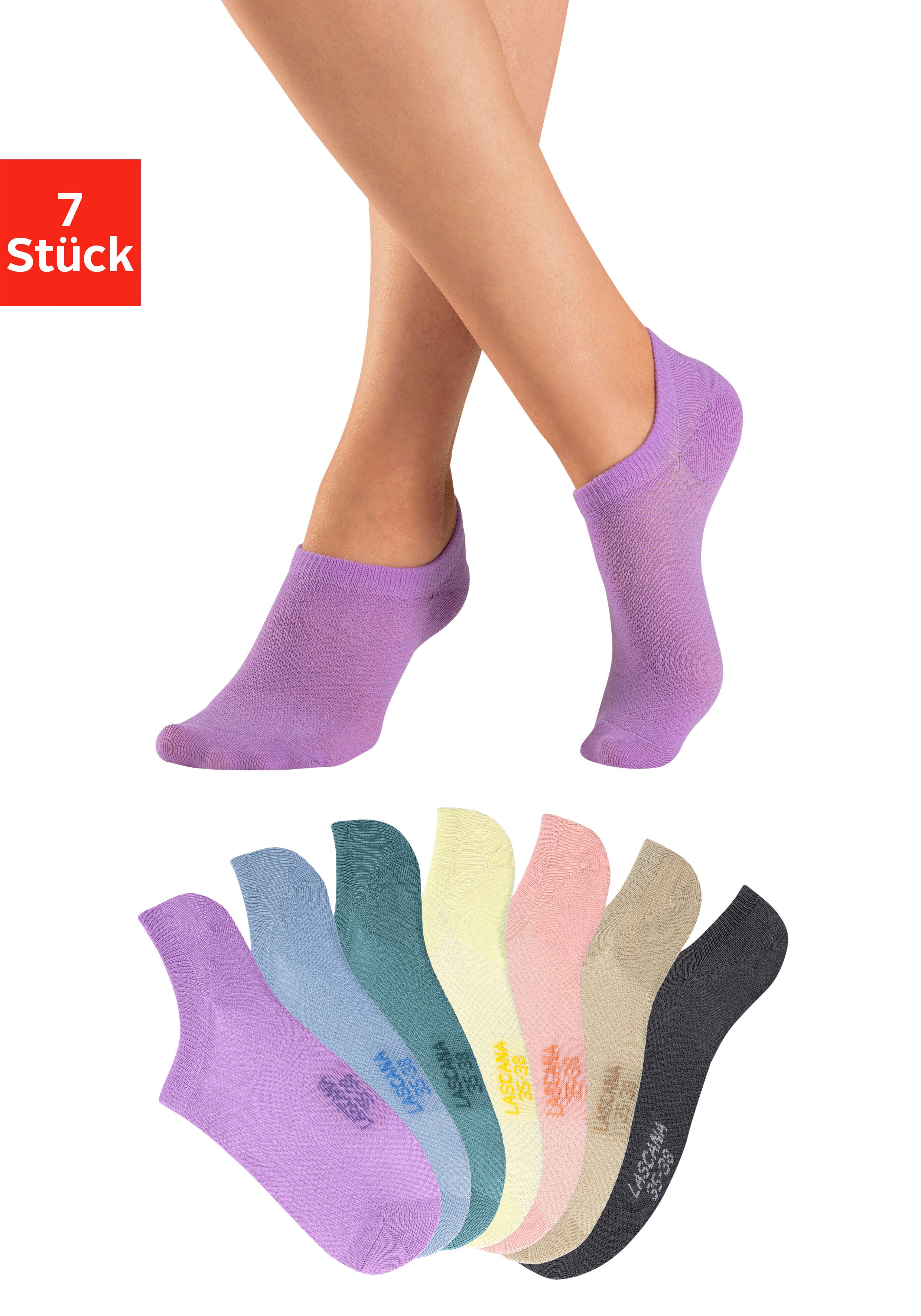 active by Lascana Sneakersokken met piquéstructuur (set, 7 paar) dames sneakersokken maat 39-42 multicolor