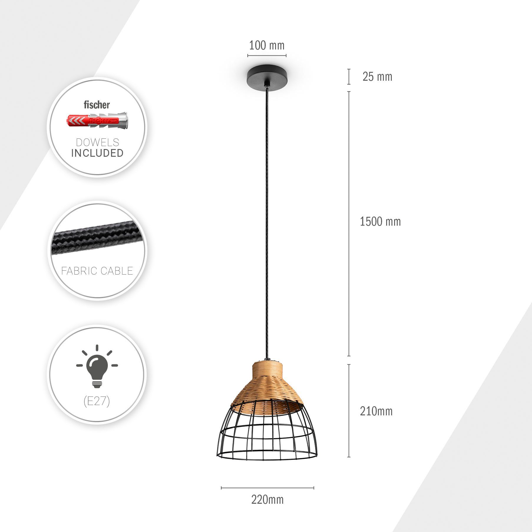 Paco Home Hanglamp PUCU Mand lamp LED hanglamp rattan eetkamerlamp boho E27 vintage