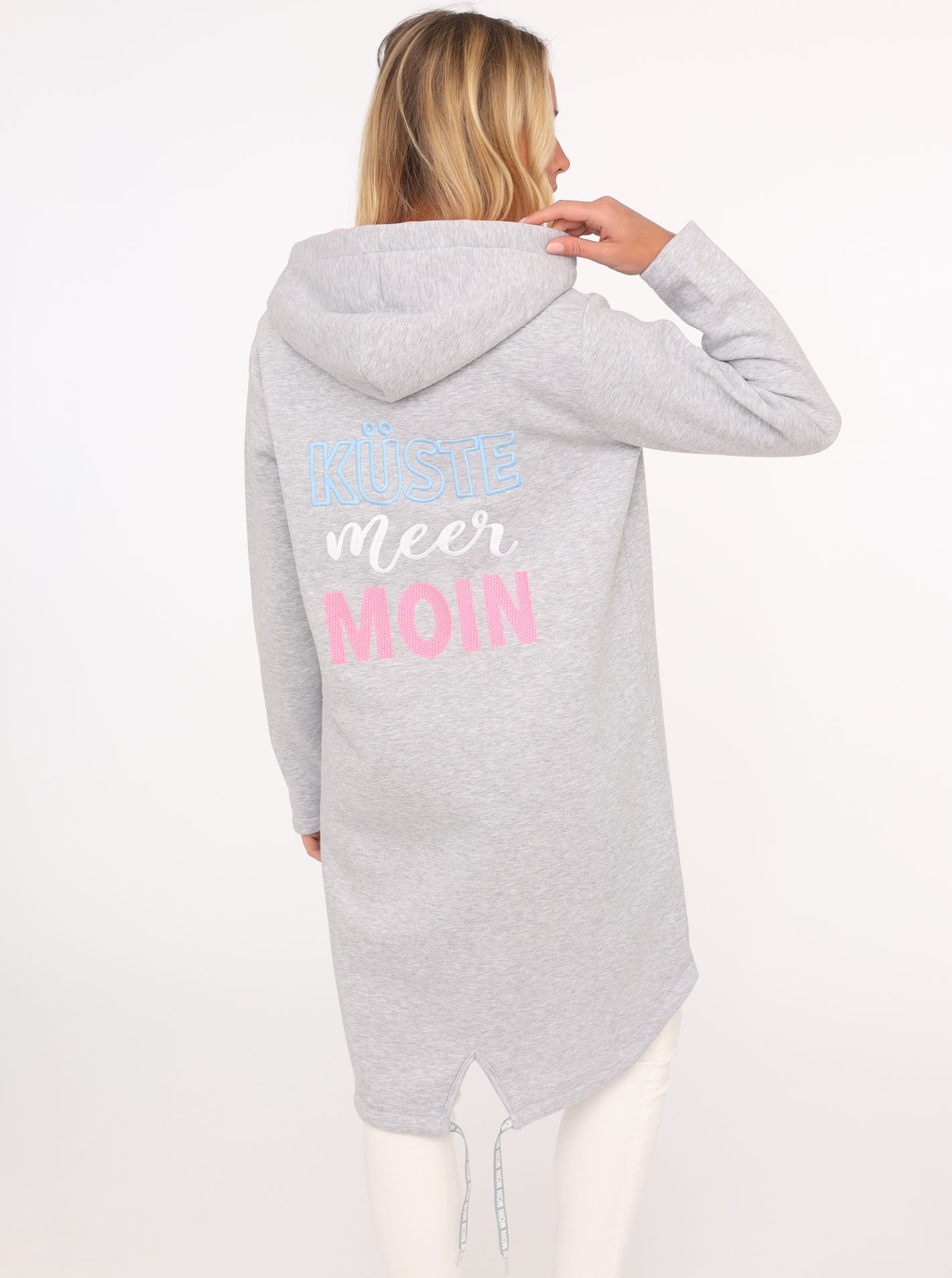 Zwillingsherz Jersey jas Met capuchon, zakken, voor- en achterprint kust zee moin