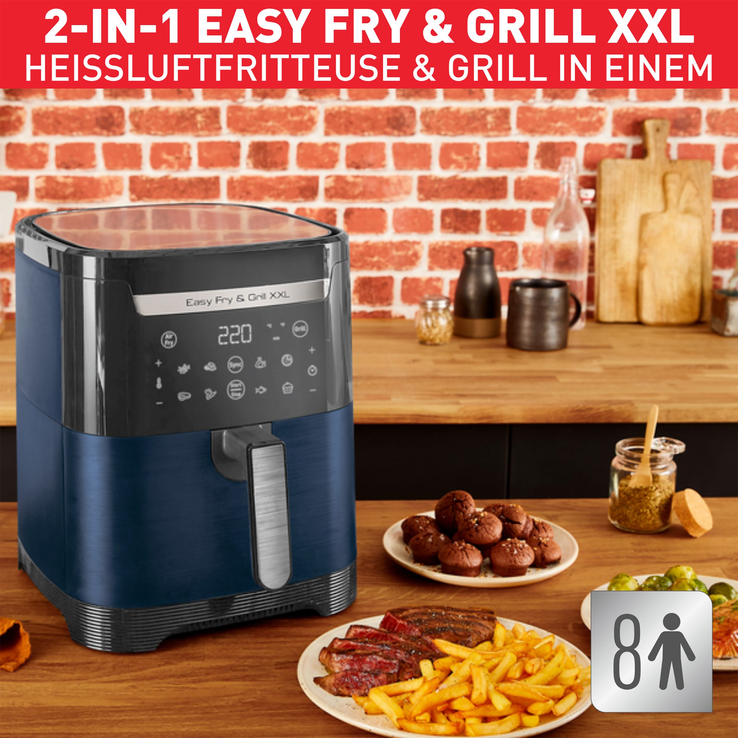 Tefal Airfryer Easy Fry & Grill XXL, 2-in-1 2 aparte zones, 6,5 l xxl-inhoud, ey8018