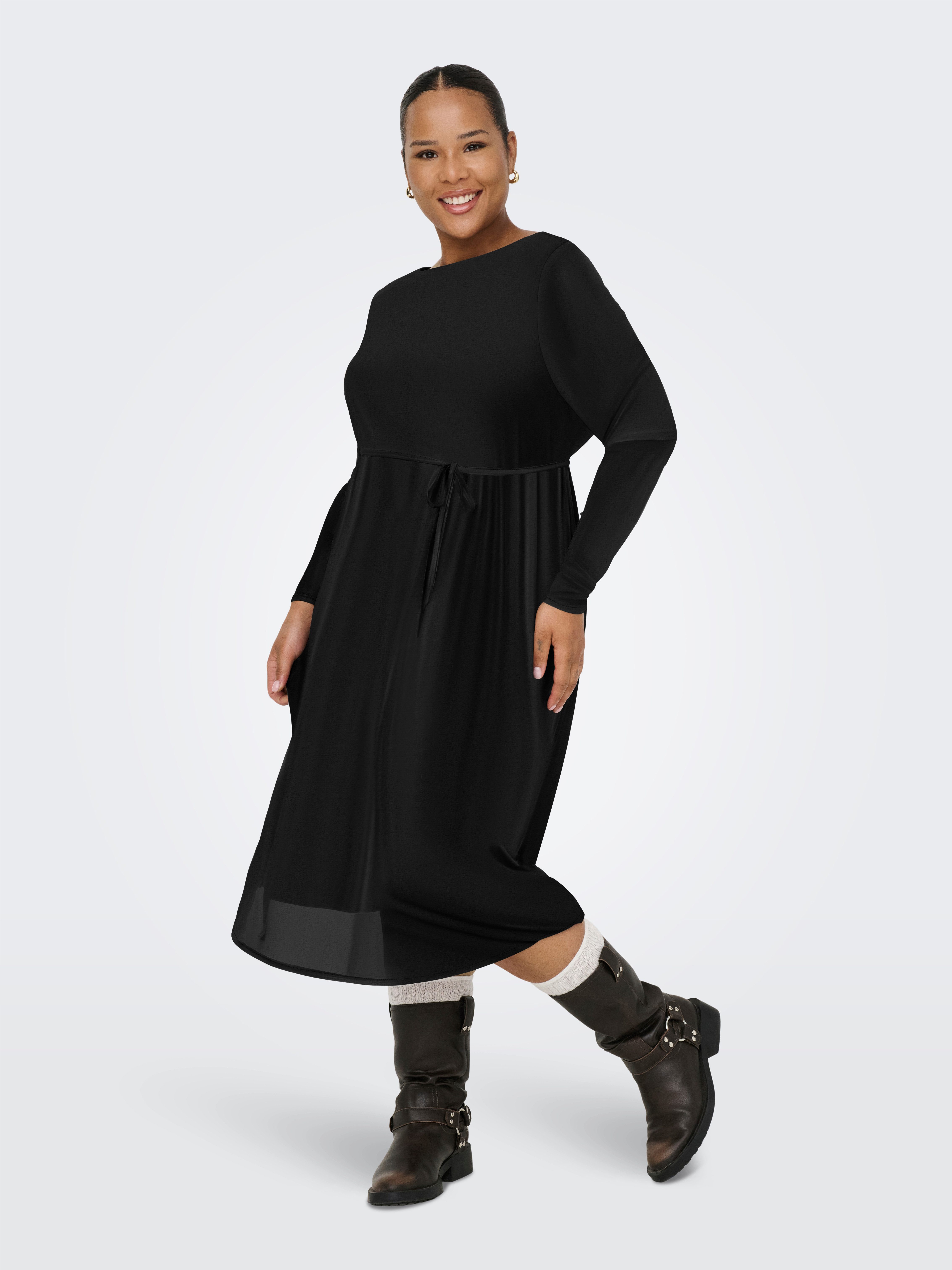 ONLY CARMAKOMA Chiffon jurk CARFOREST LIFE LS BOATNECK BLK DRESS JRS