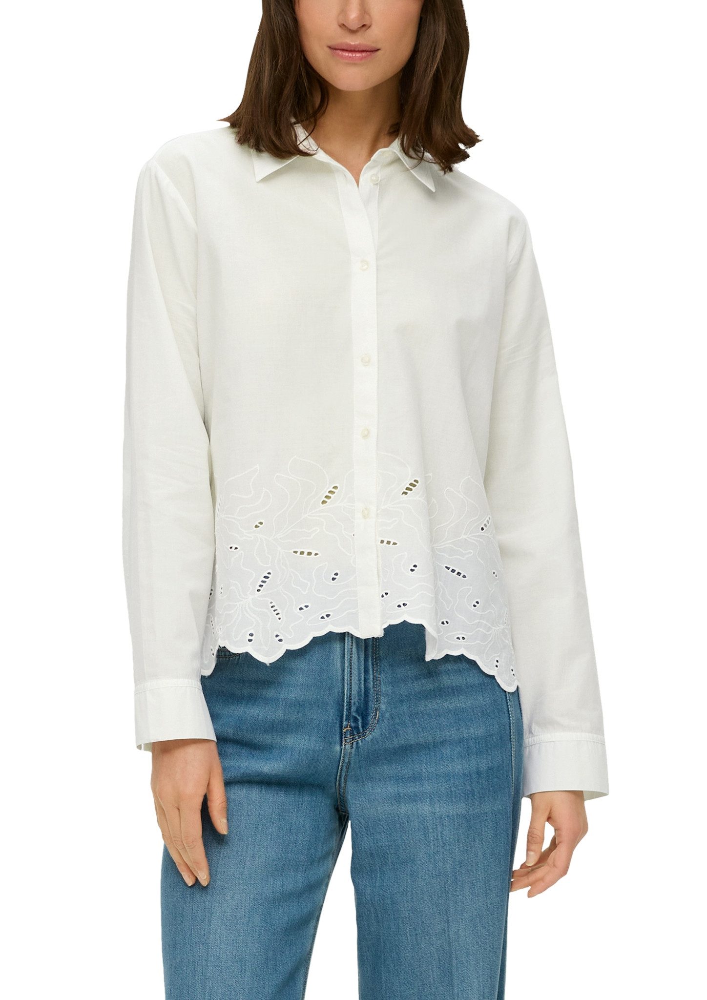 S.Oliver Blouse met lange mouwen met broderie anglaise haakpaspel