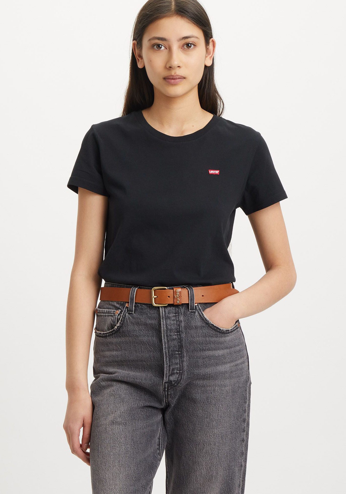 Levi's® Leren riem Calypso met vierkante sluiting en gouden afwerking