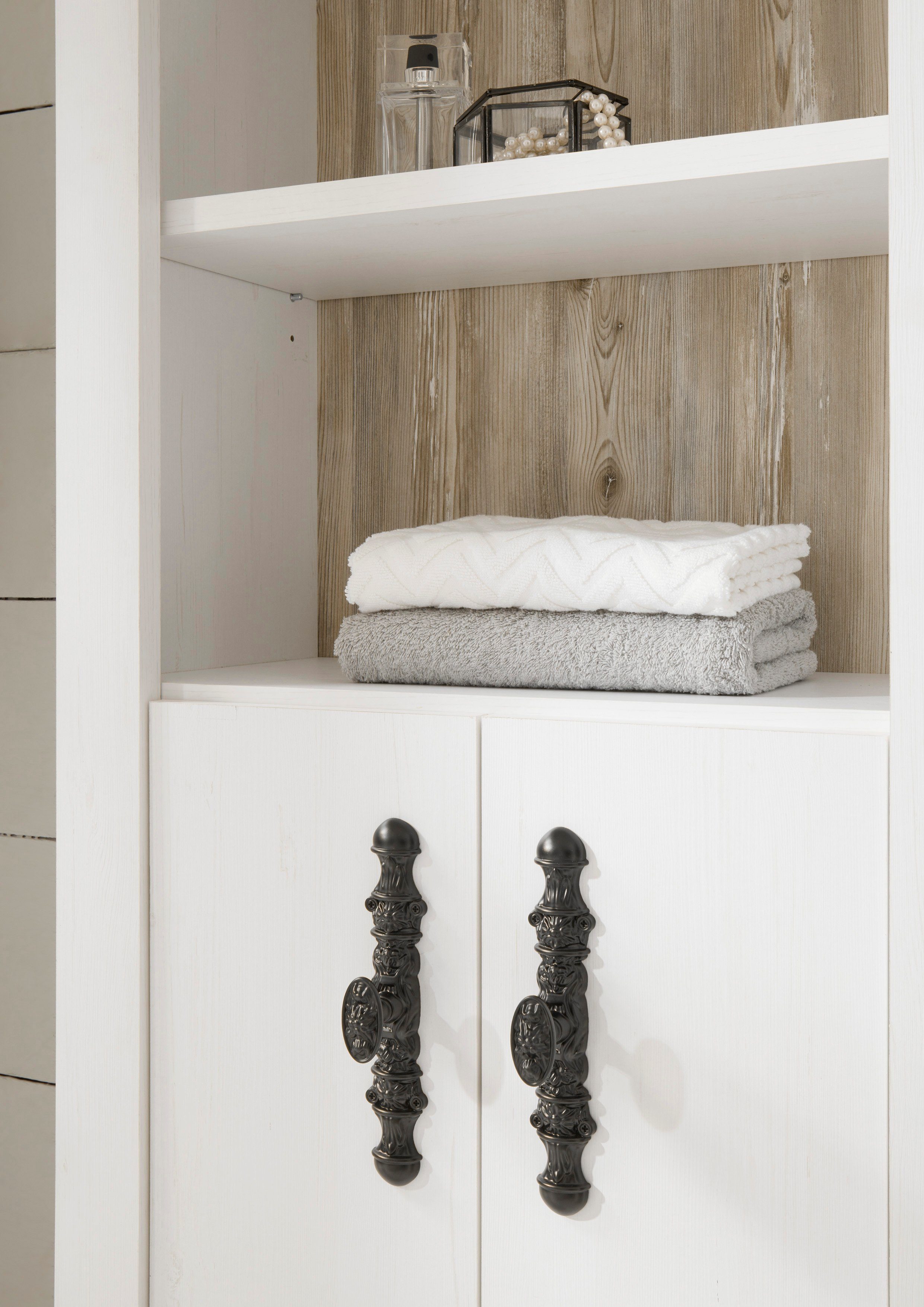Home affaire Hoge kast Florenz, Badschrank im Landhausstil, Schrank mit Metallgriffen