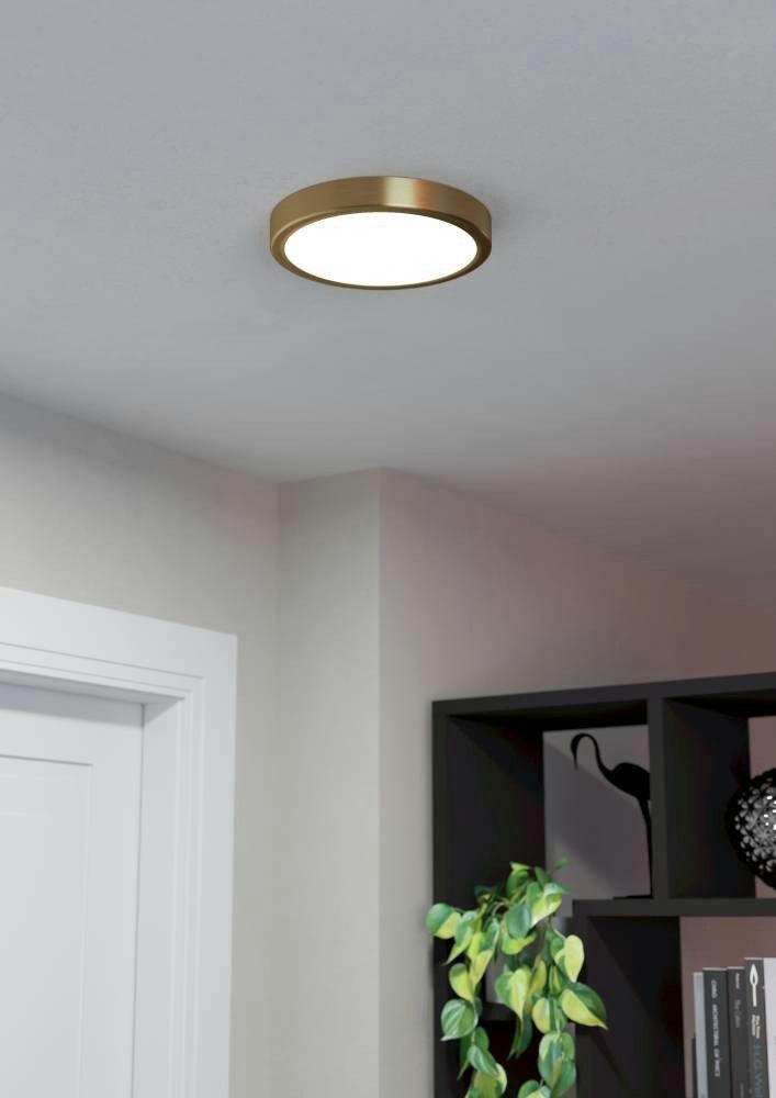 EGLO Plafondlamp FUEVA 5 plafondlamp, messing, lage opbouwhoogte, 17 watt, rond (1 stuk)