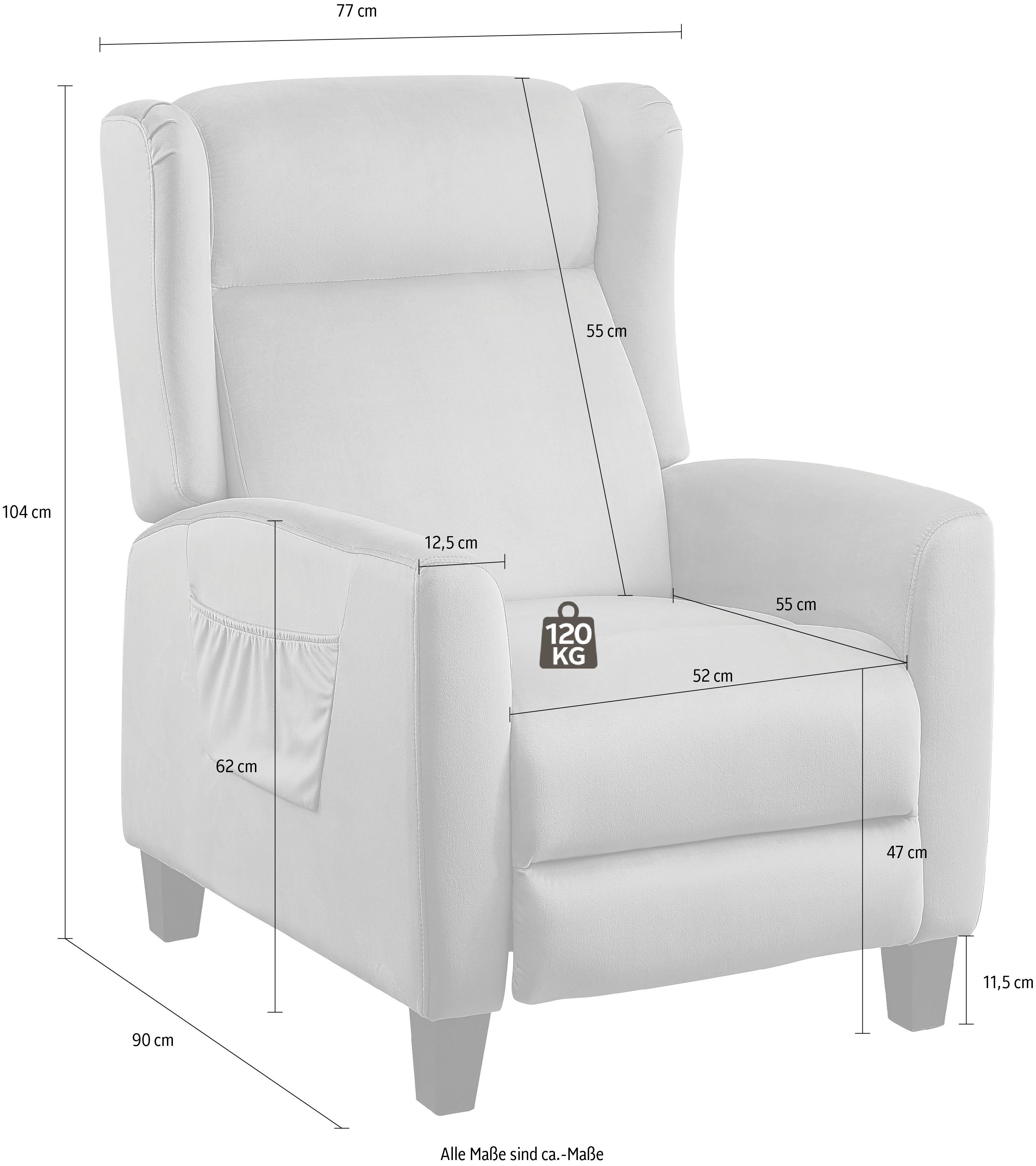 ATLANTIC home collection Relaxfauteuil Timo klassieke oorfauteuil met relaxfunctie en praktisch zijvak