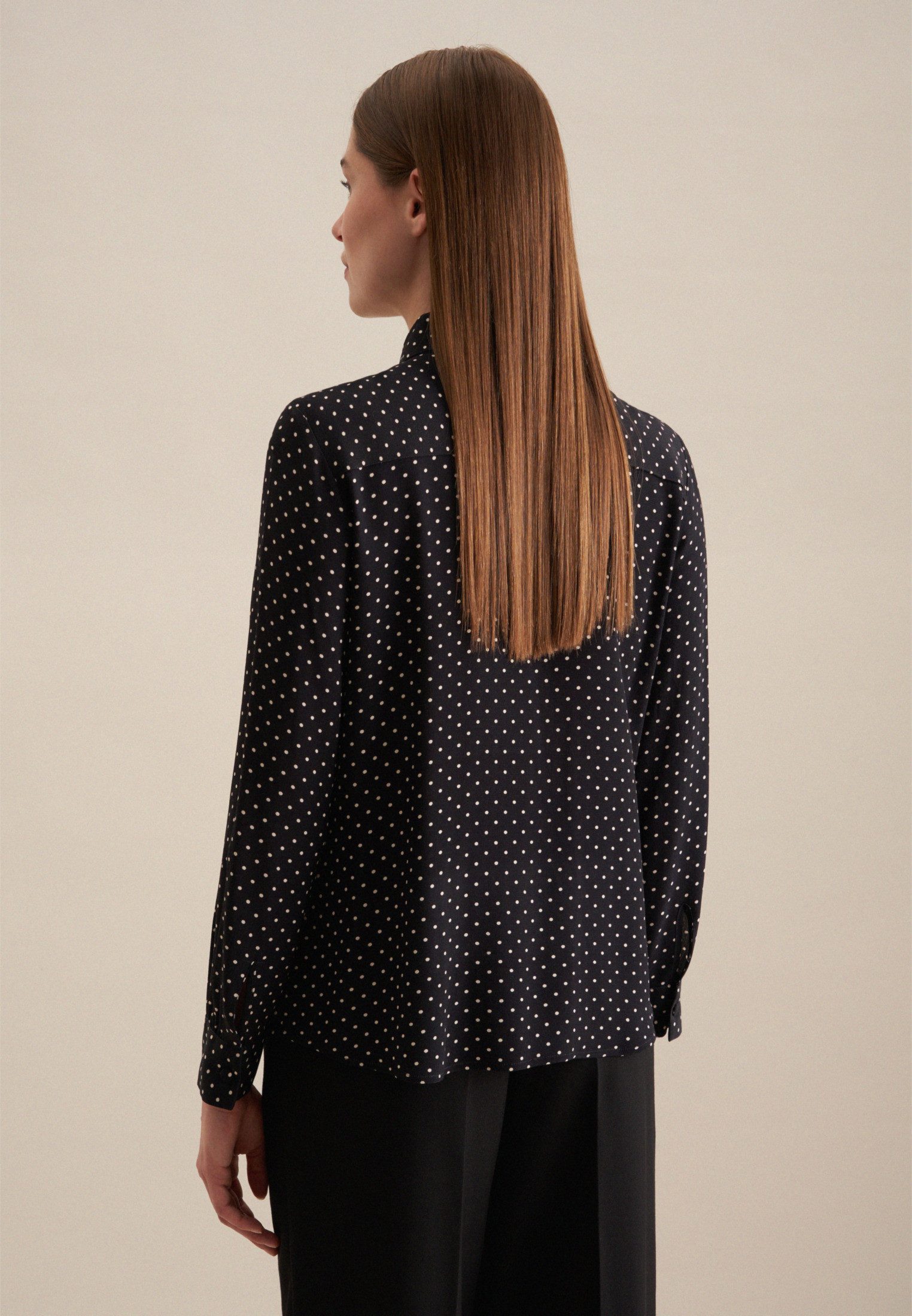 seidensticker Blouse met kraagstrik Lange mouwen kraag stippen