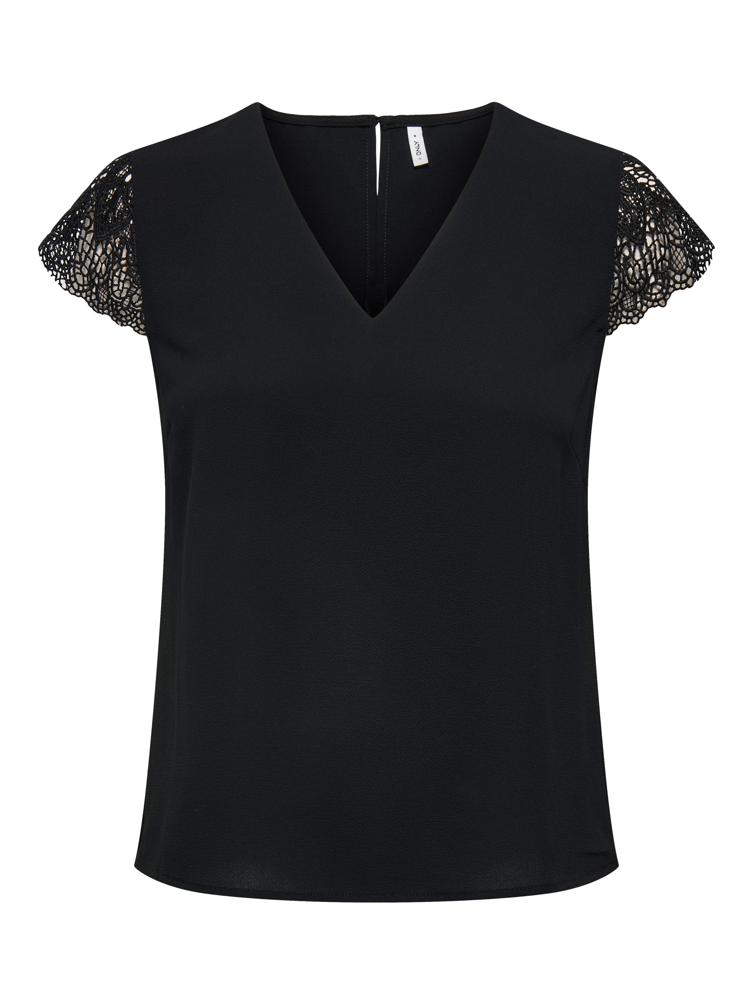 Only Shirt met korte mouwen ONLELVA FR S/S LACE V-NECK TOP CS PTM