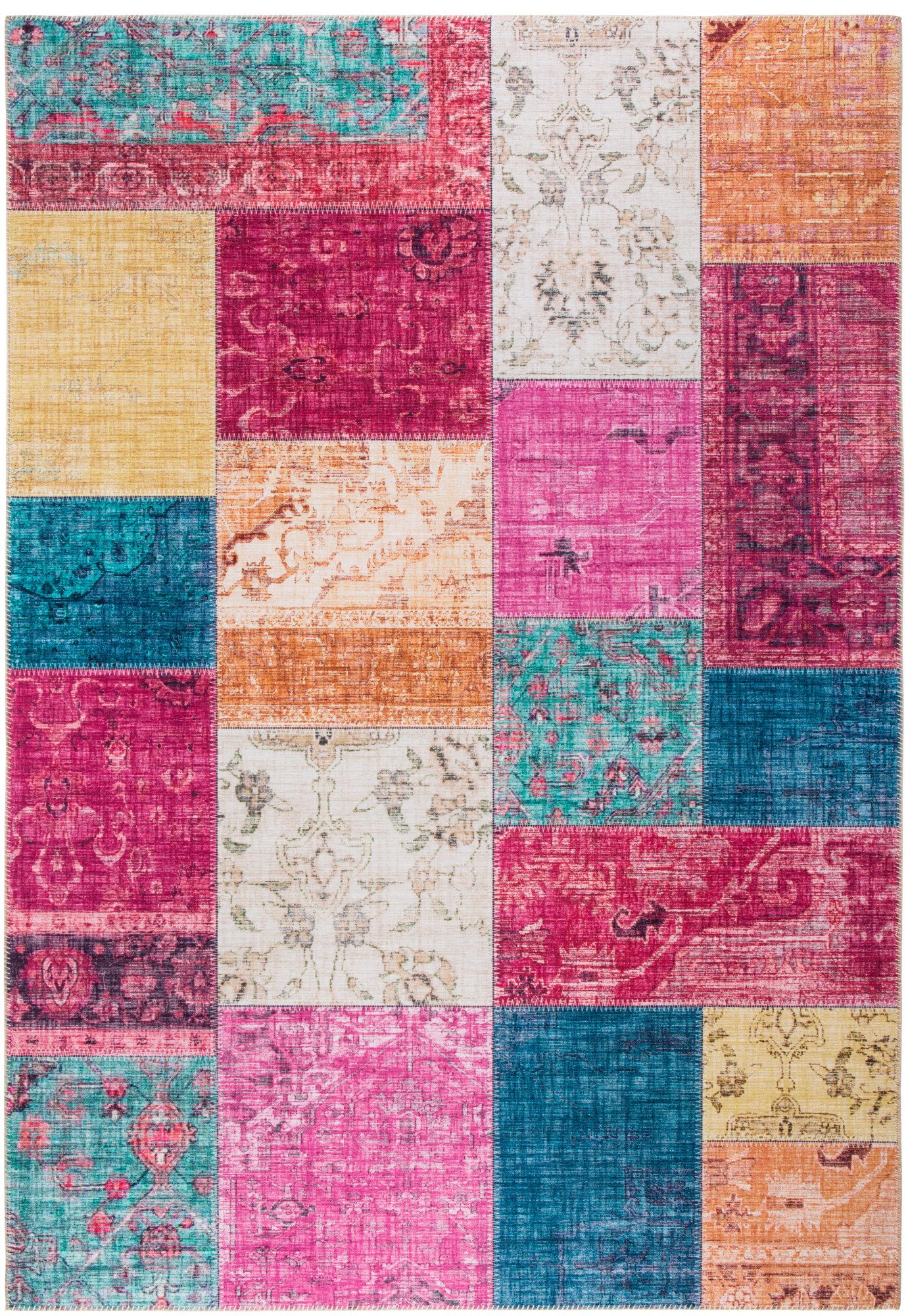 LUXOR living Vloerkleed Prima 2 Korte pool, patchwork motief, vintage-design, woonkamer