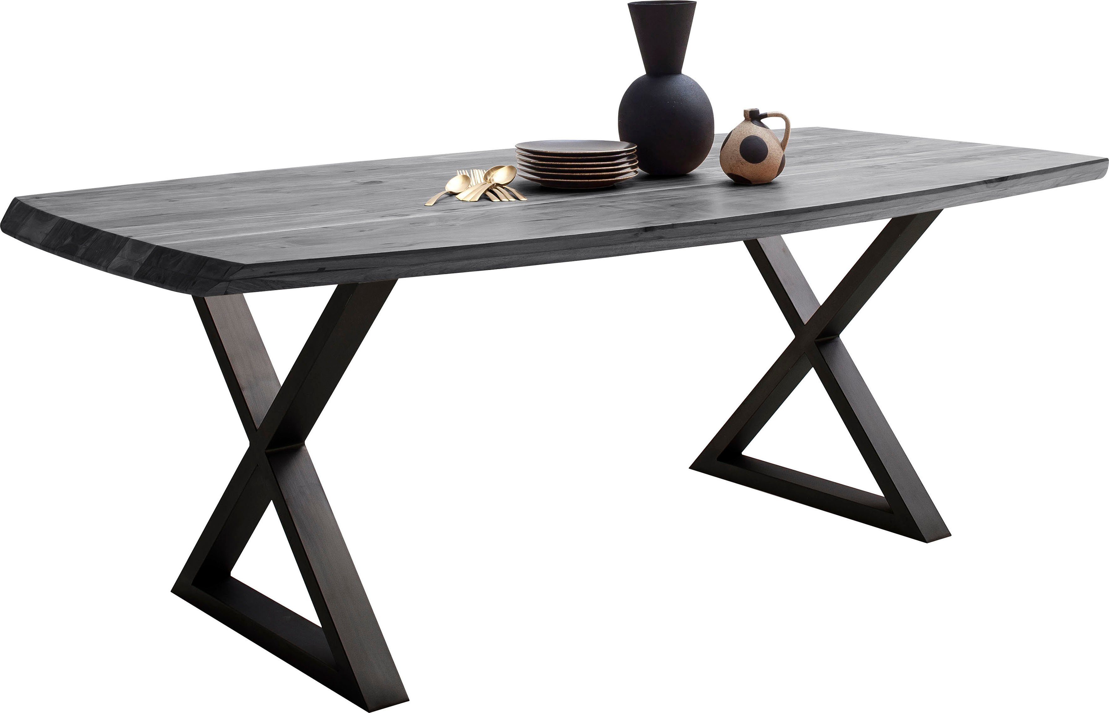 MCA living Eettafel Tiberias Massief houten tafel in bootmodel met Zwitserse rand, belastbaar tot 100 kg