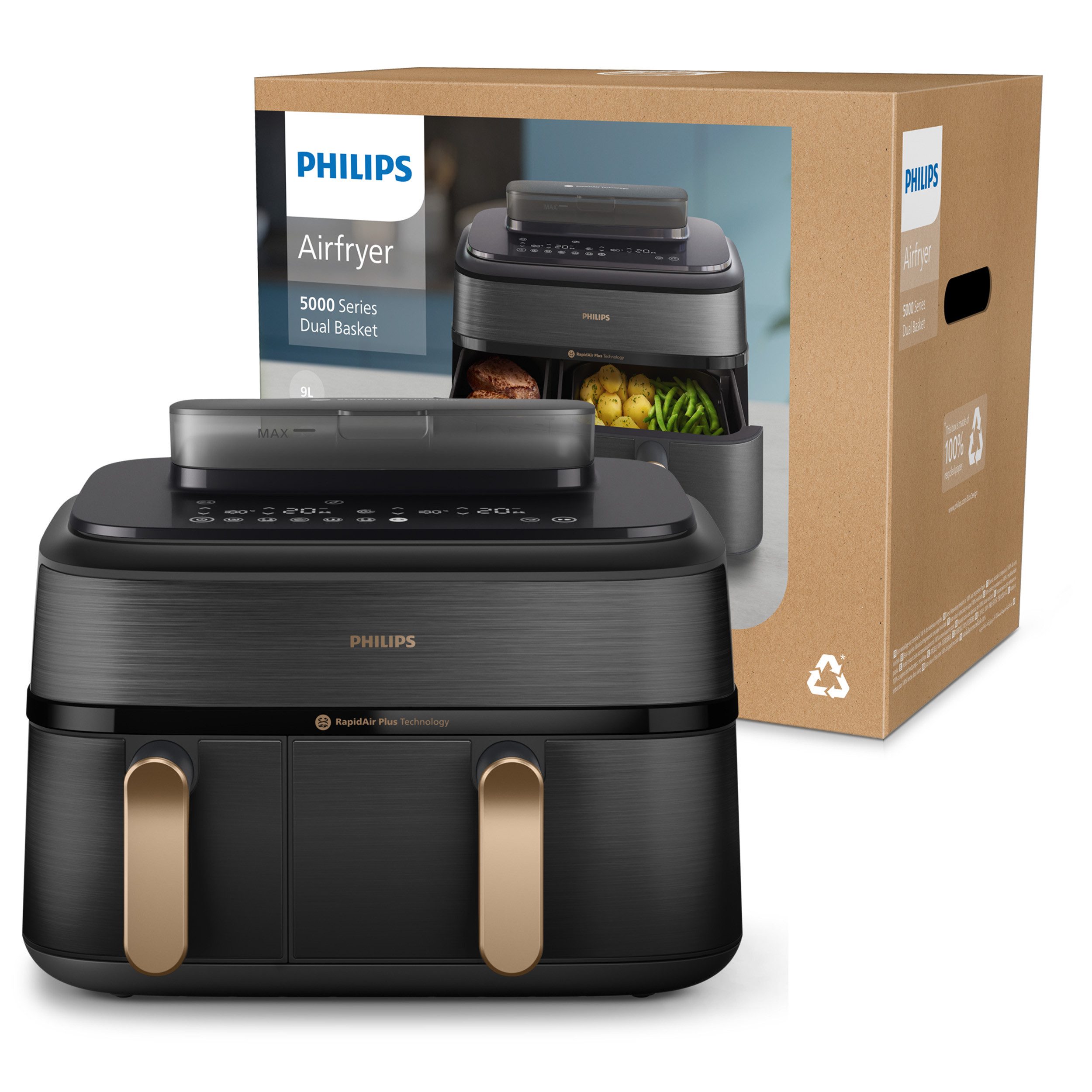 Philips Airfryer Steam Airfryer 5000 Dual Basket NA552/00, Airfryen & Dampfgaren, 3L+6L