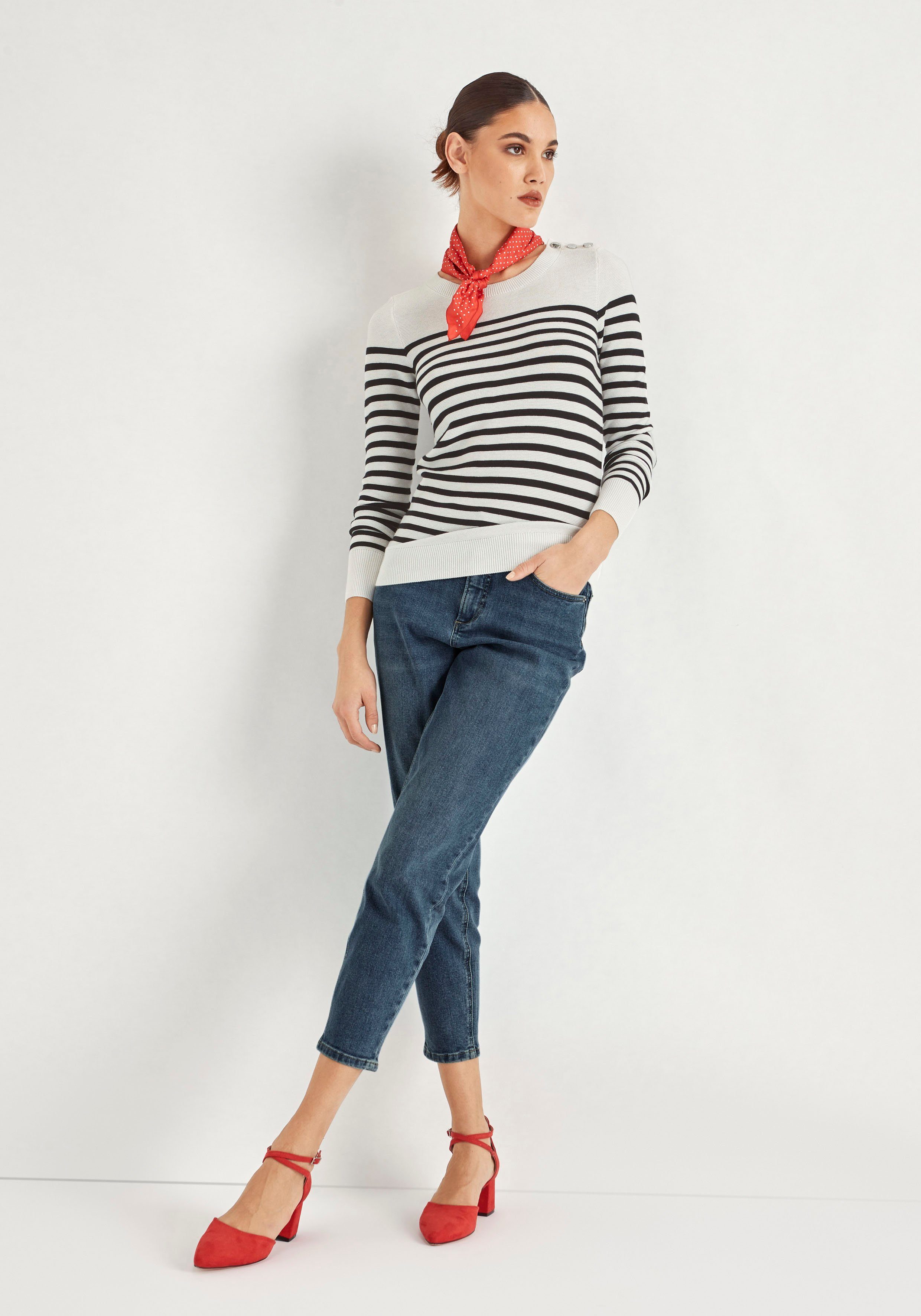 HECHTER PARIS Mom jeans hoge taille, enkel-vrij, met riemlussen