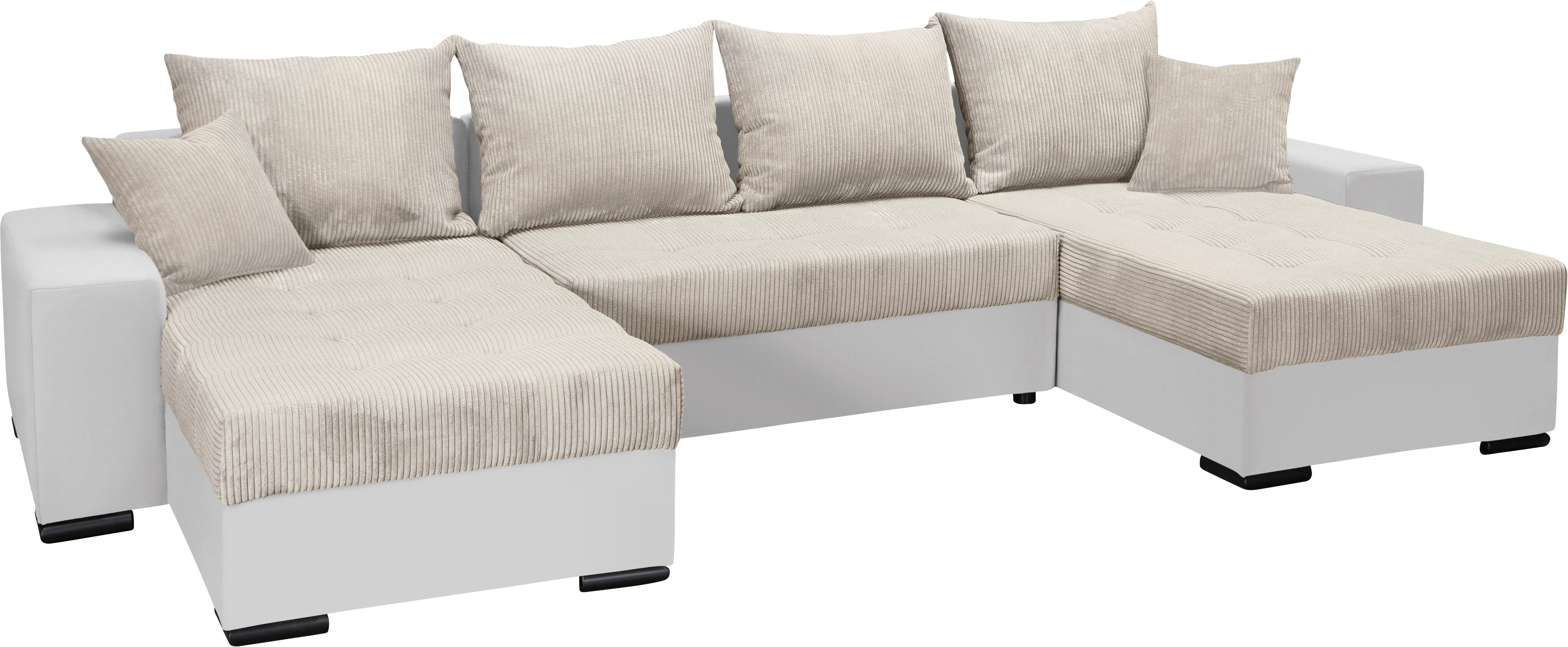 COLLECTION AB Zithoek XL-Josy U-vorm, breedte 313 cm, cord-/mix incl. bedfunctie, bedlade, met 4 gelijk grote rugkussens