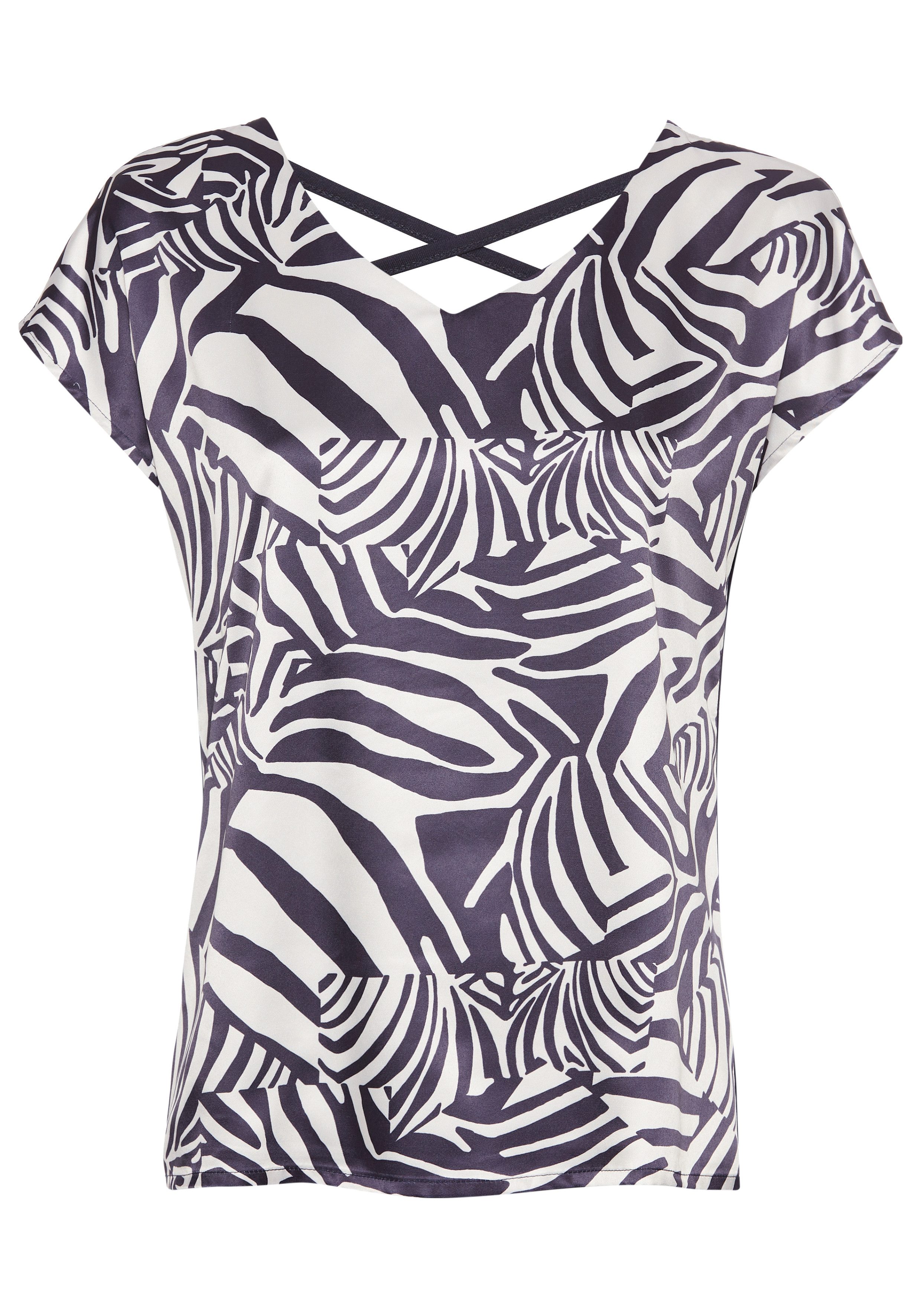 Laura Scott Shirtblouse in shirt-look, voorzijde lichtglanzend satijn - nieuwe collectie