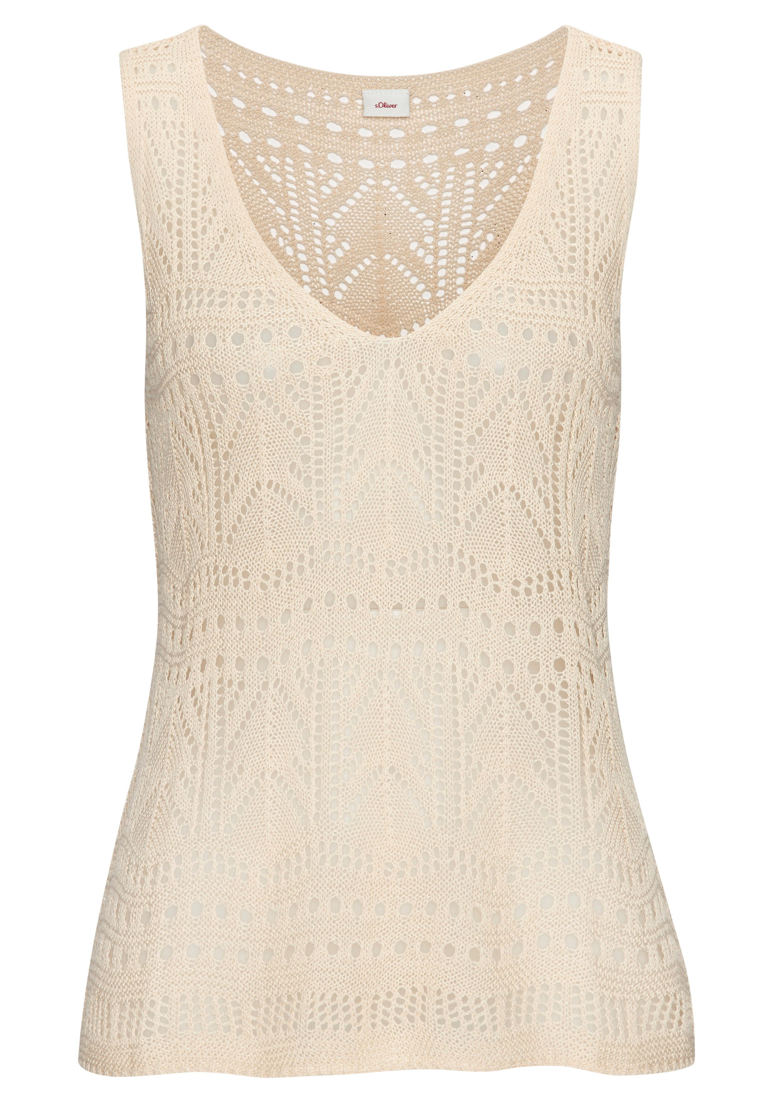 s.Oliver RED LABEL Beachwear Gebreide top met semi-transparant ajourpatroon, strandtop met gaatjespatroon