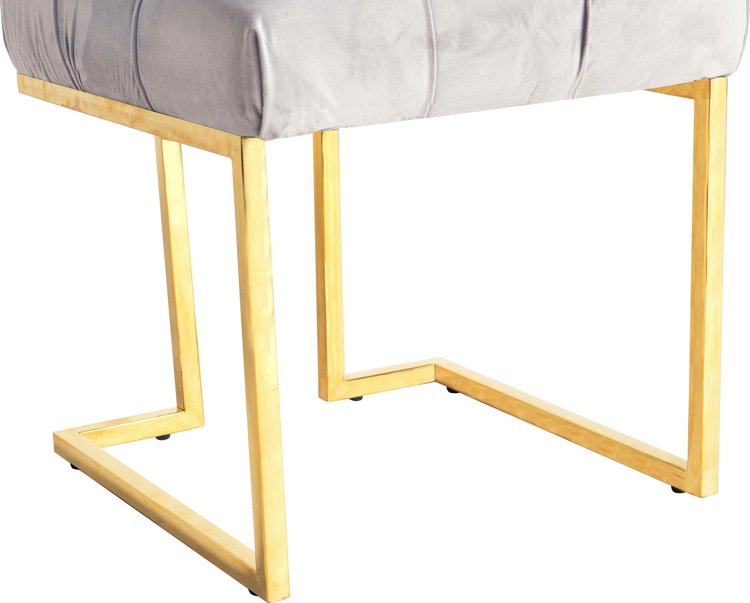 Kayoom Zithocker Kruk Rare, elegante uitstraling door goudkleurige frame hoekig, fluweelzacht, doorgestikt, met sierknopen, edelstalen frame (1 stuk)