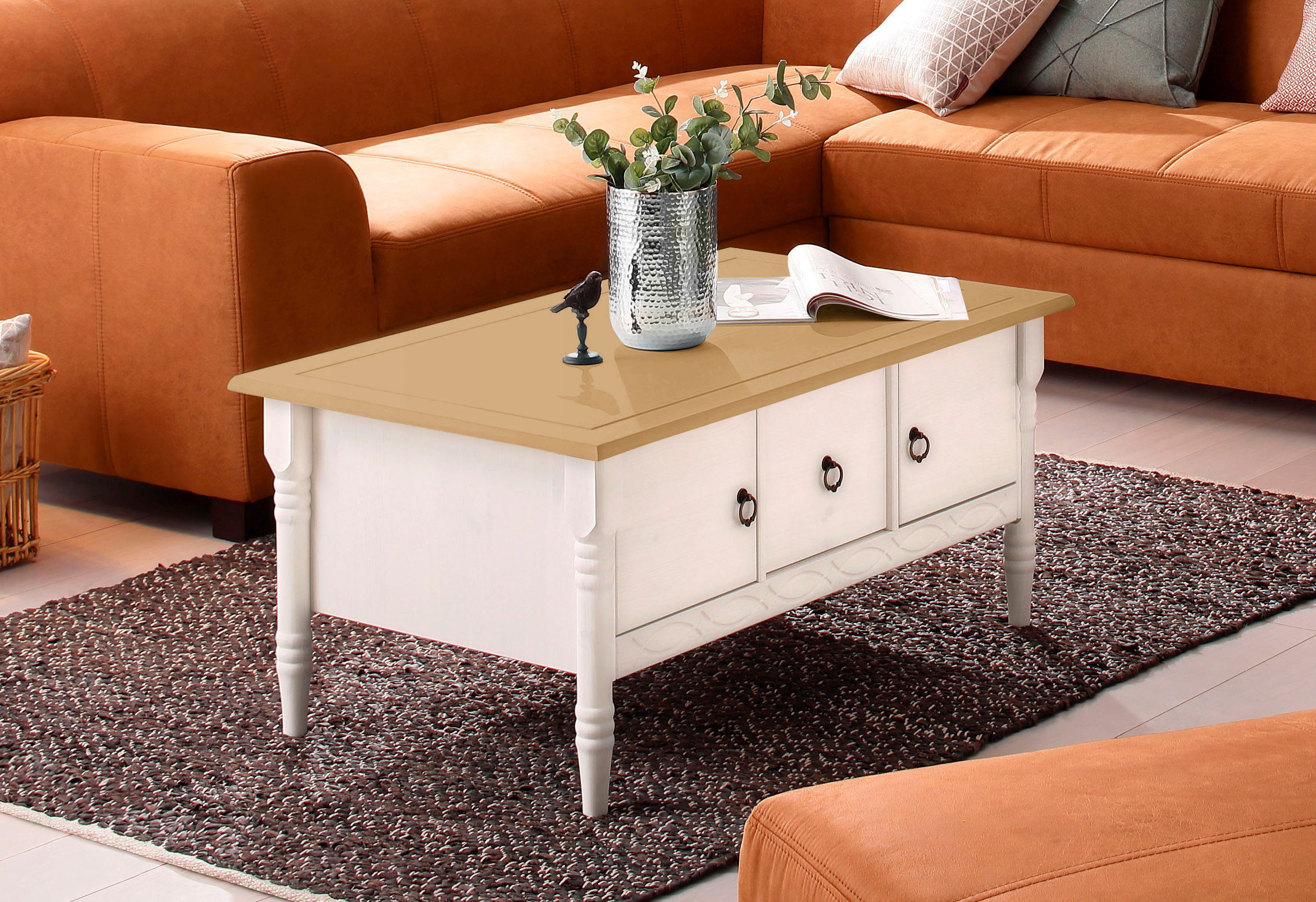 Home affaire Salontafel Indra van massief dennenhout, fsc®, met opbergruimte, discreet ornament