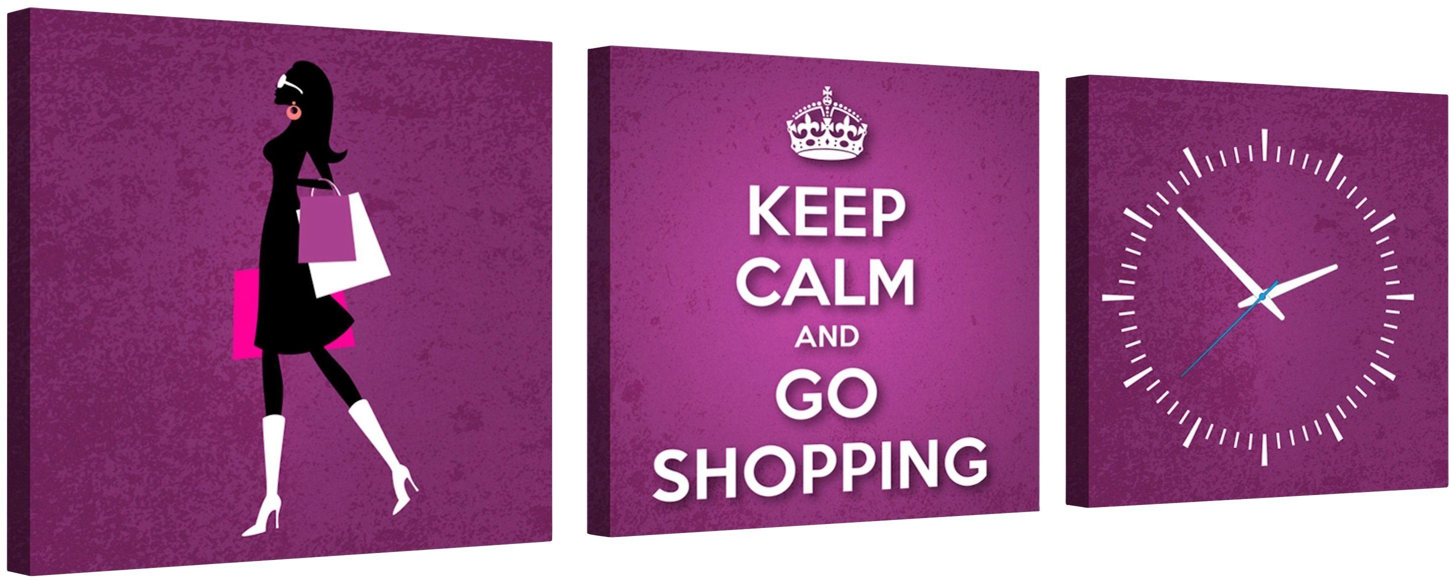 Conni Oberkircher´s Wanddecoratie Shopping - keep Calm II met decoratieve klok, quote, motivatie, shopping (set)