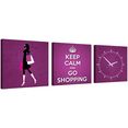 conni oberkircher´s wanddecoratie shopping - keep calm ii met decoratieve klok, quote, motivatie, shopping (set) multicolor