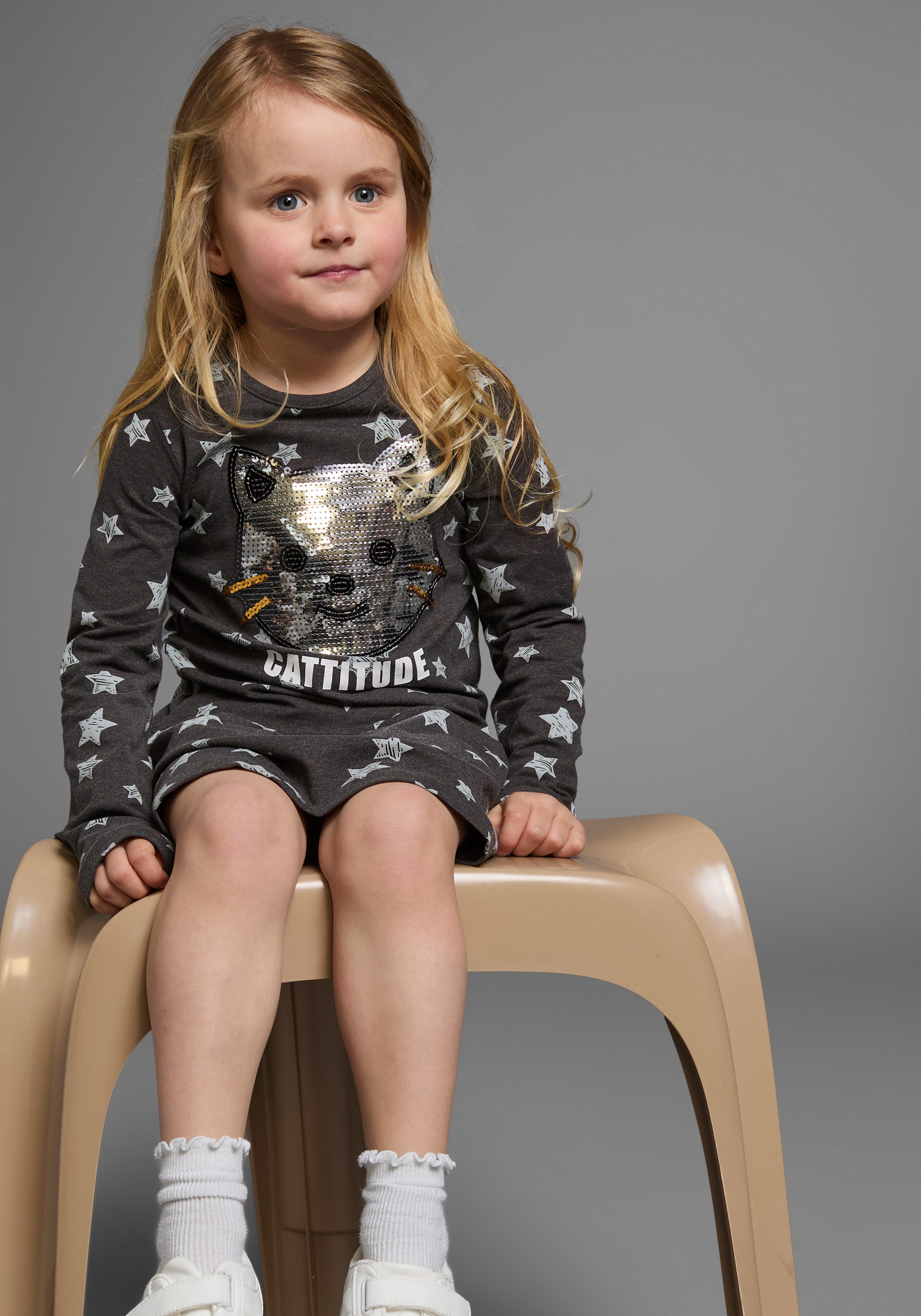 KIDSWORLD Jerseyjurk met pailletten feestelijke gelegenheden, uitlopende pasvorm