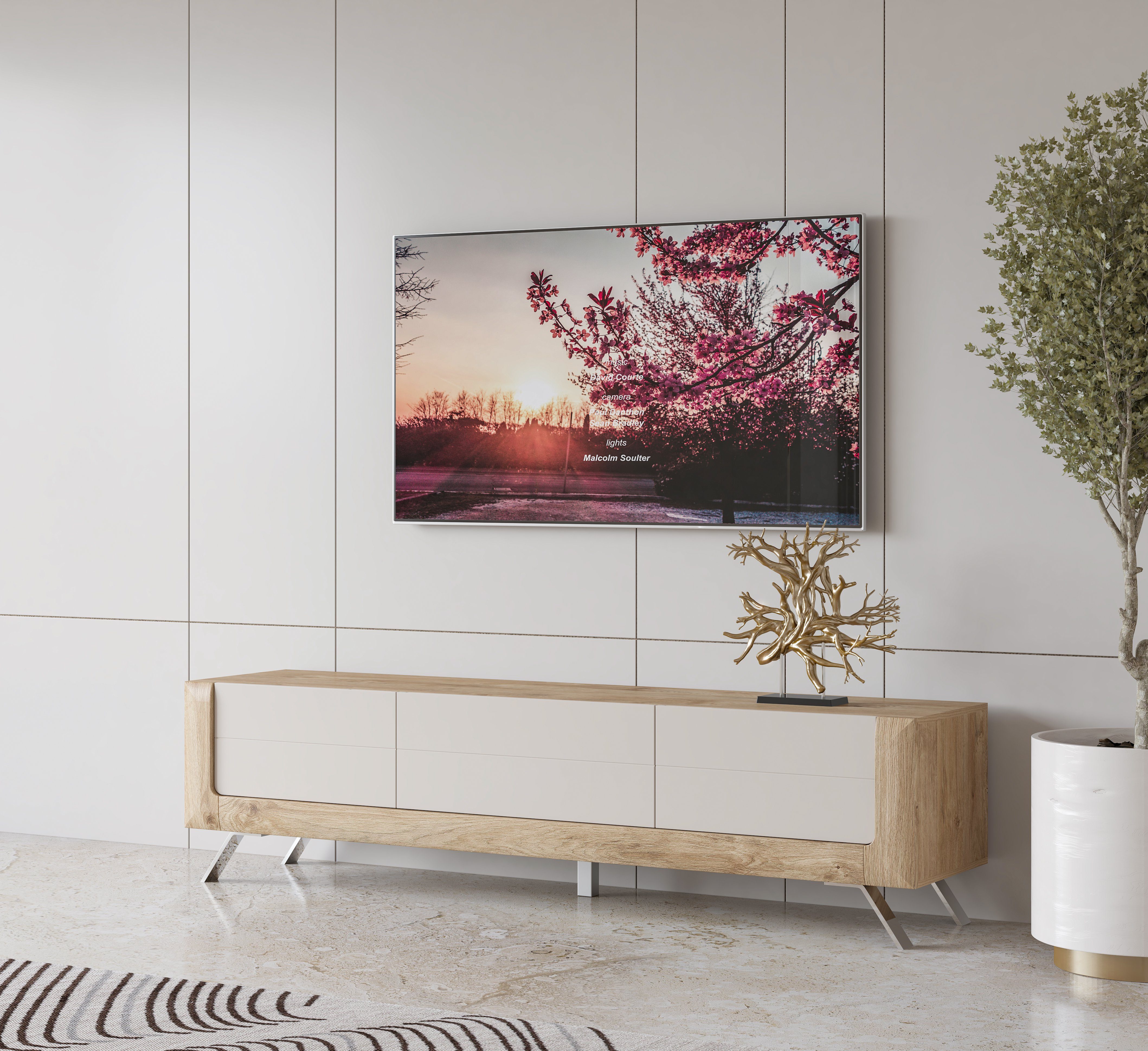 Leonique Tv-meubel Kasai Breedte 199 cm, met 1 lade en 2 deuren