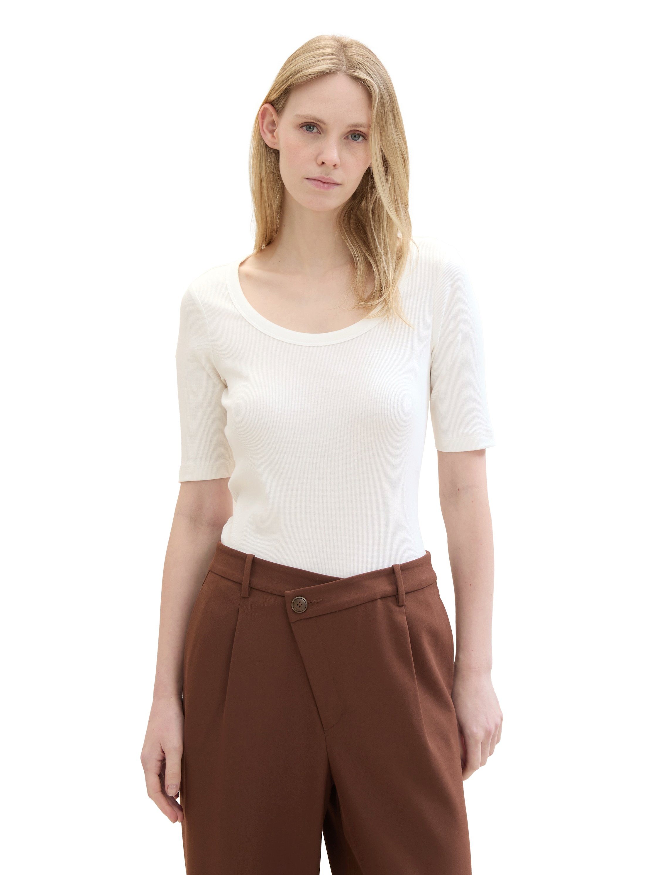 Tom Tailor Shirt met ronde hals met ribstructuur