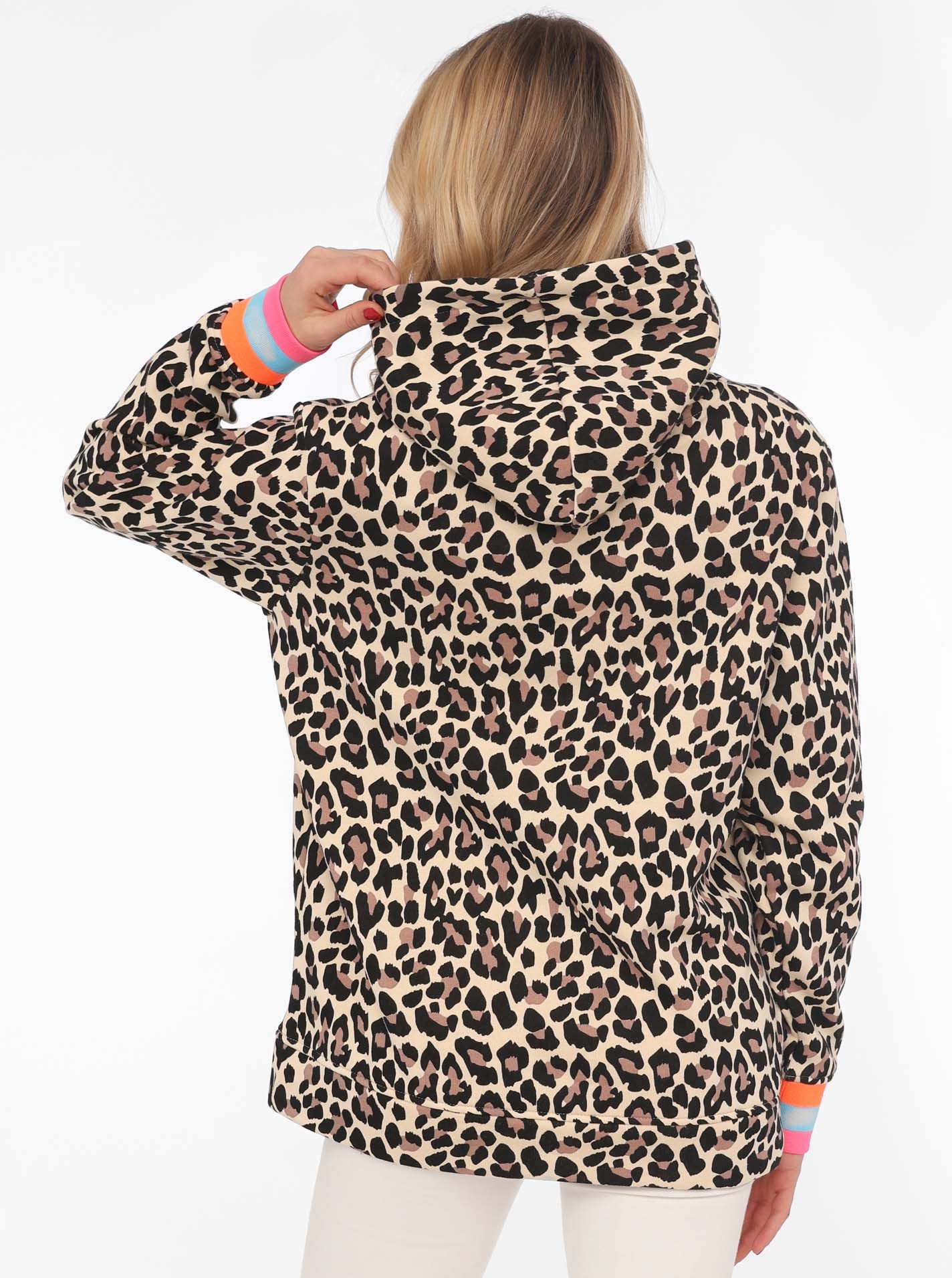 Zwillingsherz Hoodie Leo Allover Neon Kante met dierenontwerp en contrasterende mouwboorden