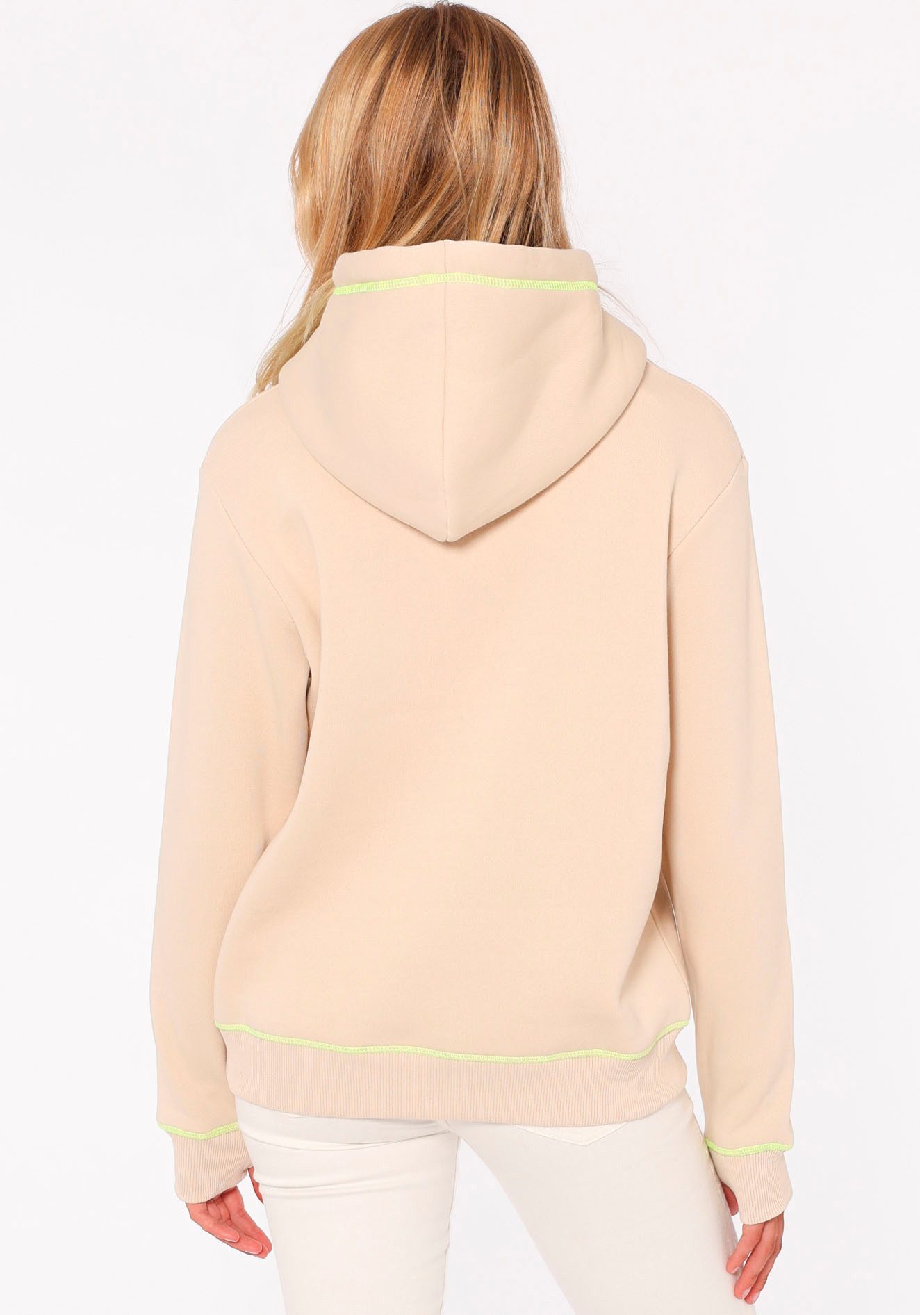 Zwillingsherz Hoodie Strandleven Moin met geborduurd schrift en neonkleurige accenten