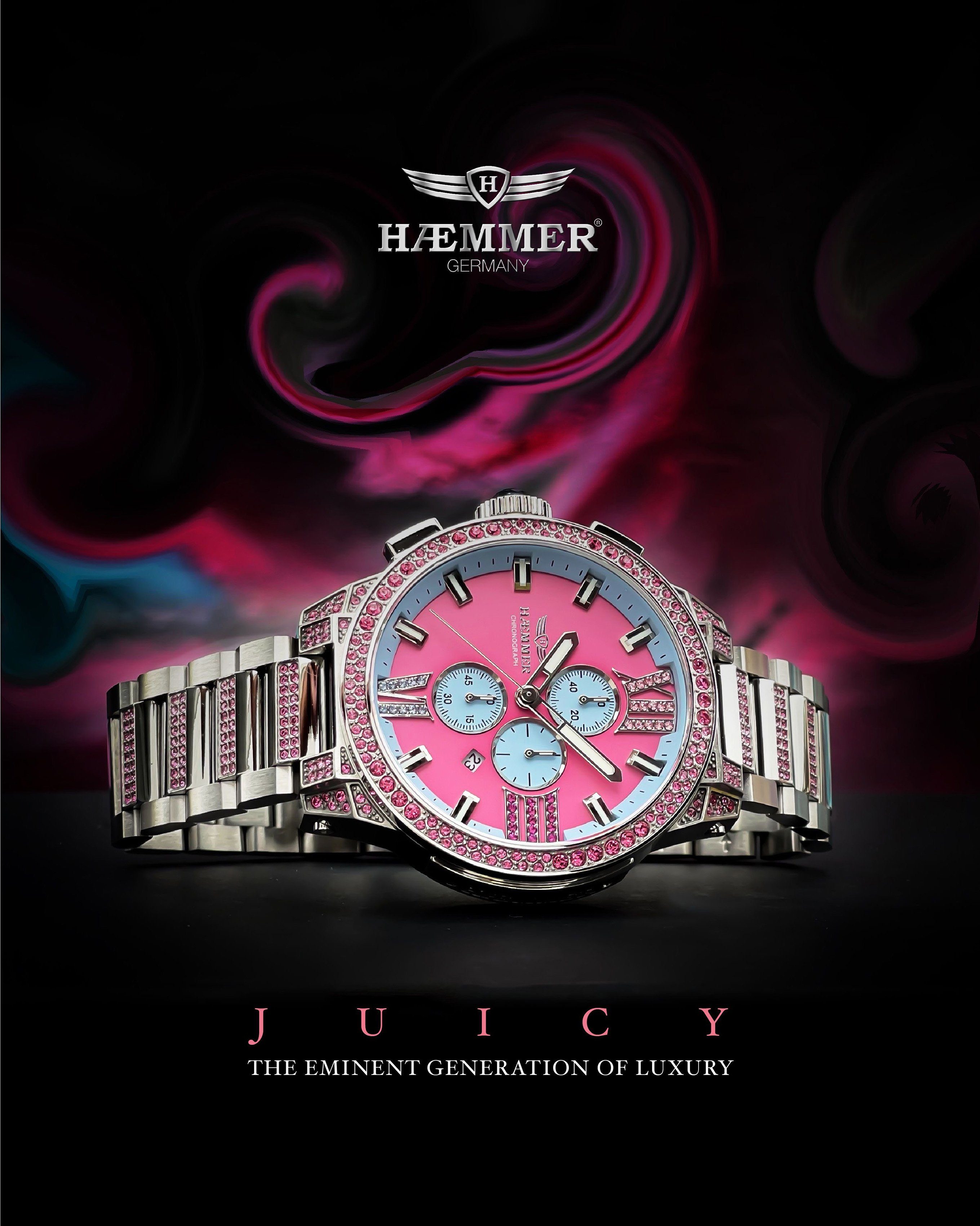 HAEMMER GERMANY Chronograaf EMINENT Quartzhorloge, dameshorloge, datum, stopwatchfunctie, saffierglas, leren band