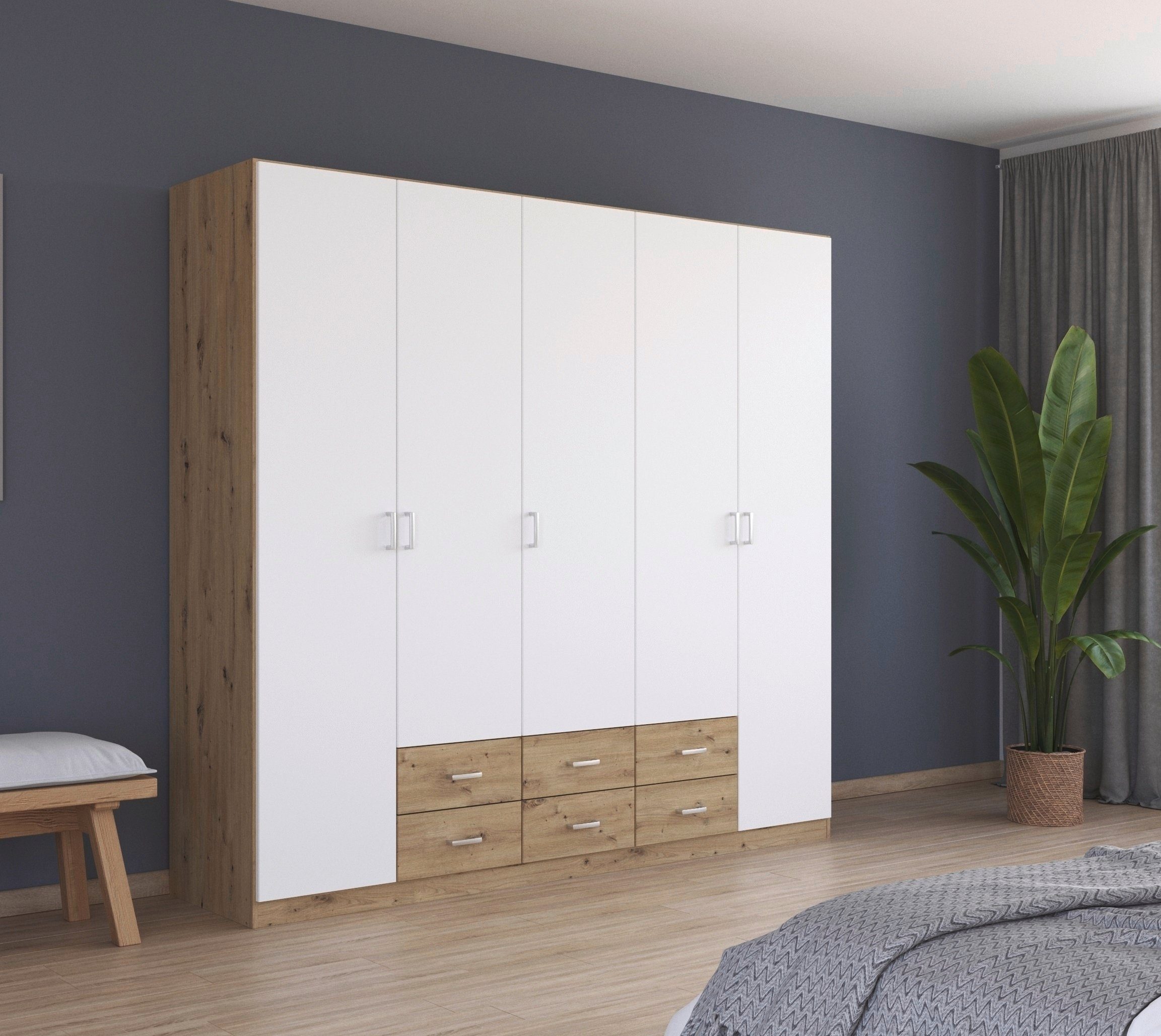 rauch Draaideurkast Kledingkast kast garderobe linnenkast GAMMA in 3 breedtes met 6 lades, in eenvoudig design topseller made in germany