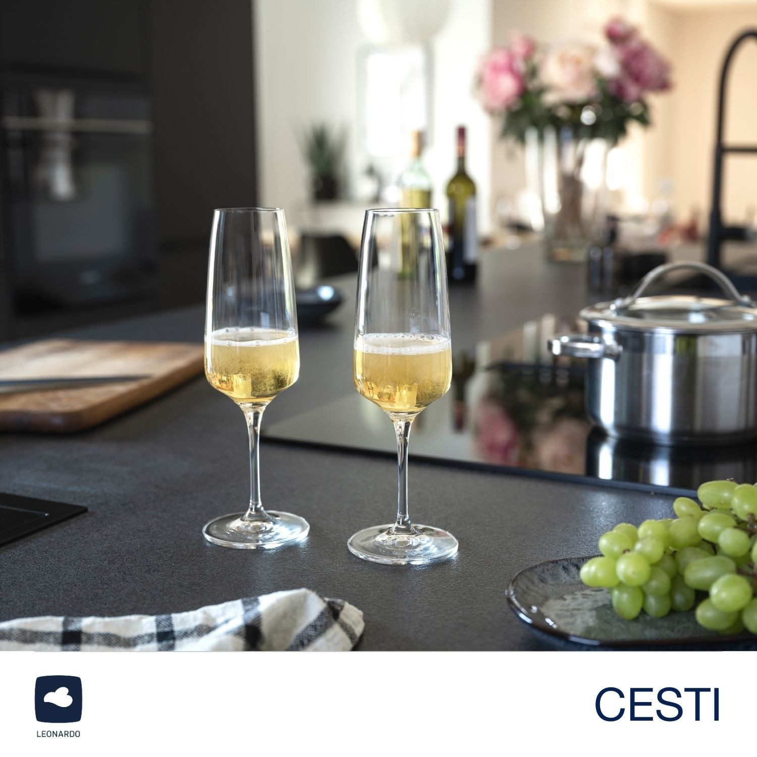 LEONARDO Champagneglas Champagneglazen CESTI + poetsdoek (set, 7-delig)