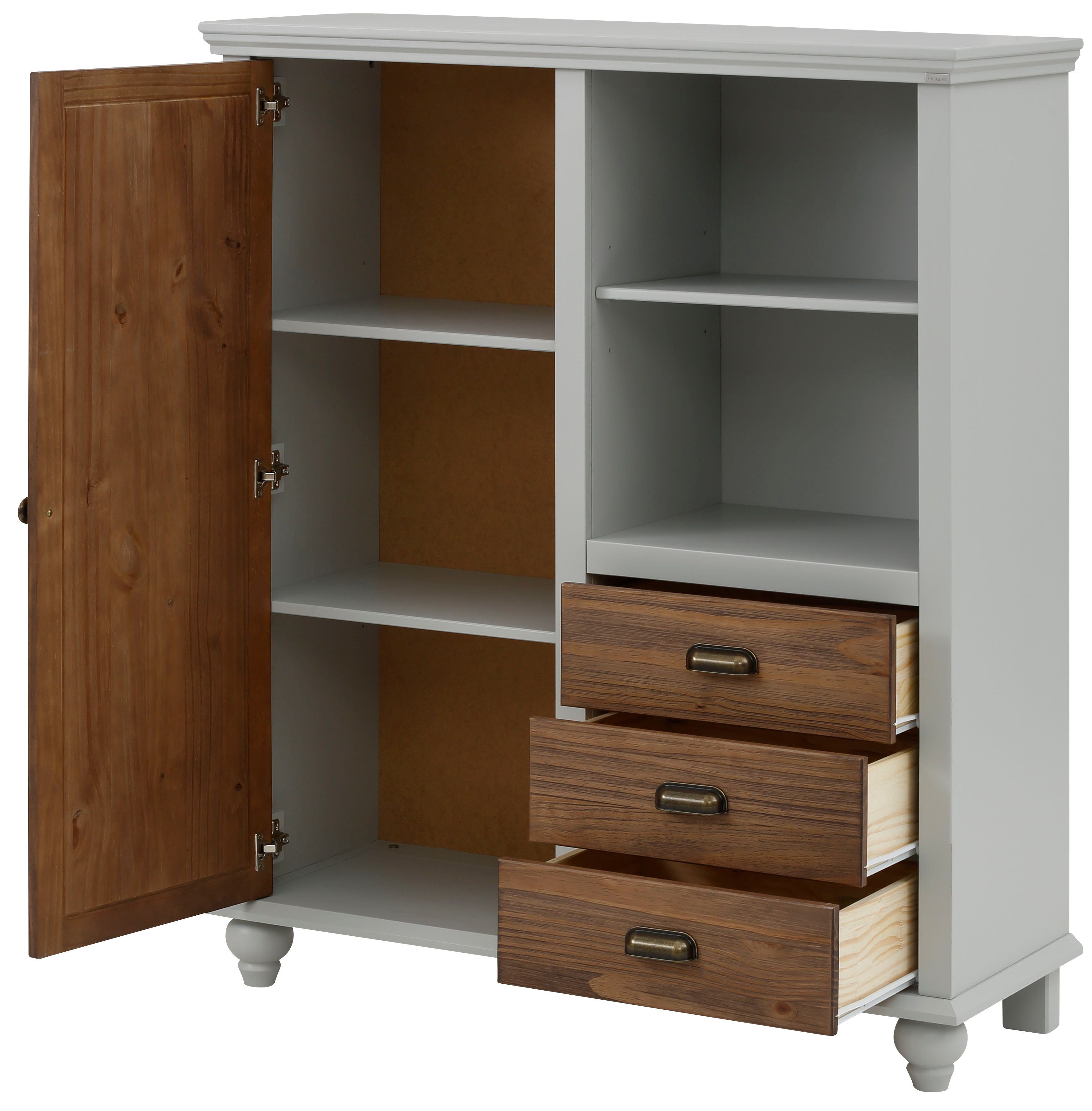 Home affaire Hoge kast Borey met 1 deur en 3 laden van massief hout, hoogte 125 cm, breedte 100 cm