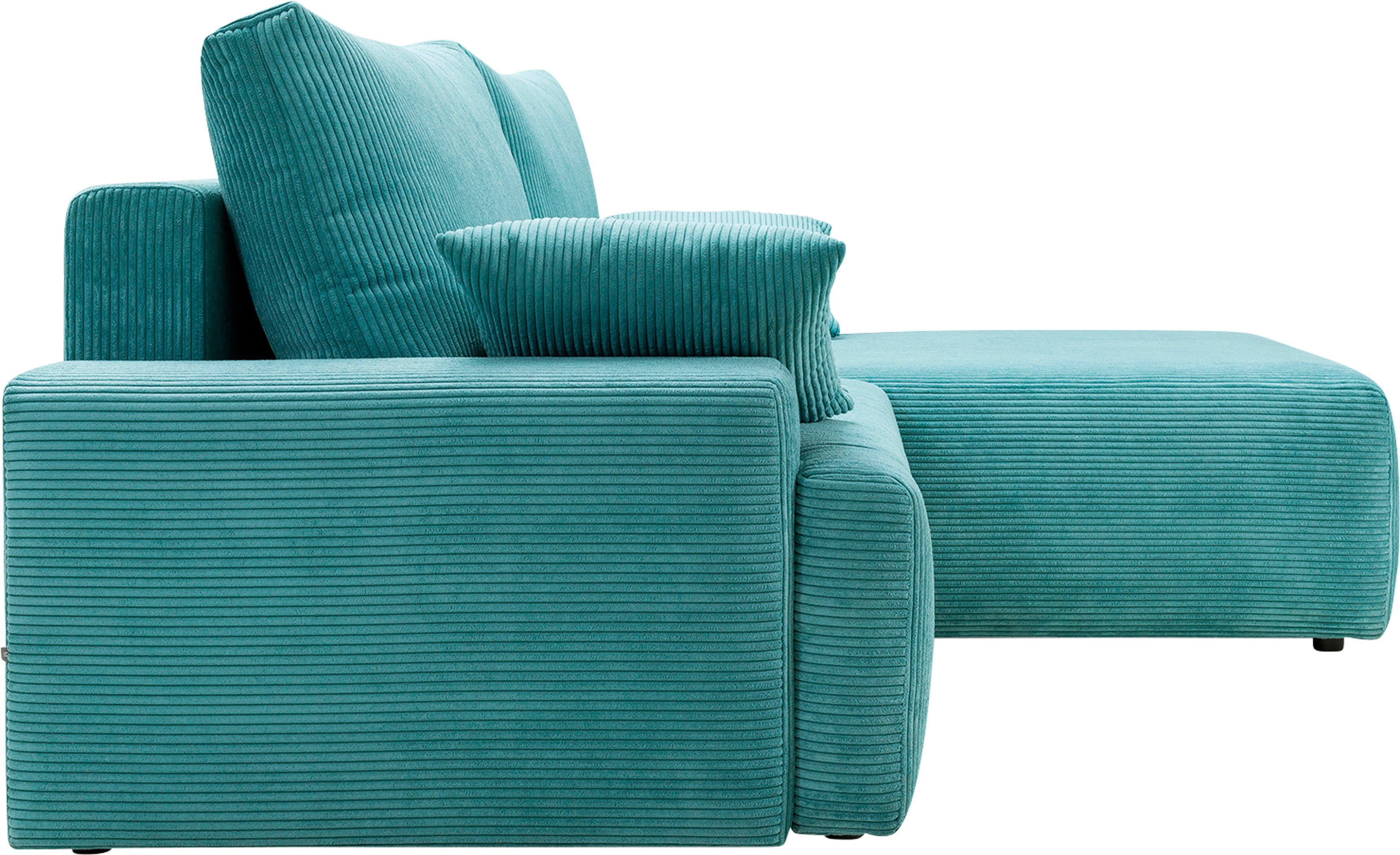 exxpo - sofa fashion Hoekbank Orinoko, actueel design en hoog zitcomfort, L-vorm inclusief bedfunctie en bedlade, mooie kleuren in trendy cord