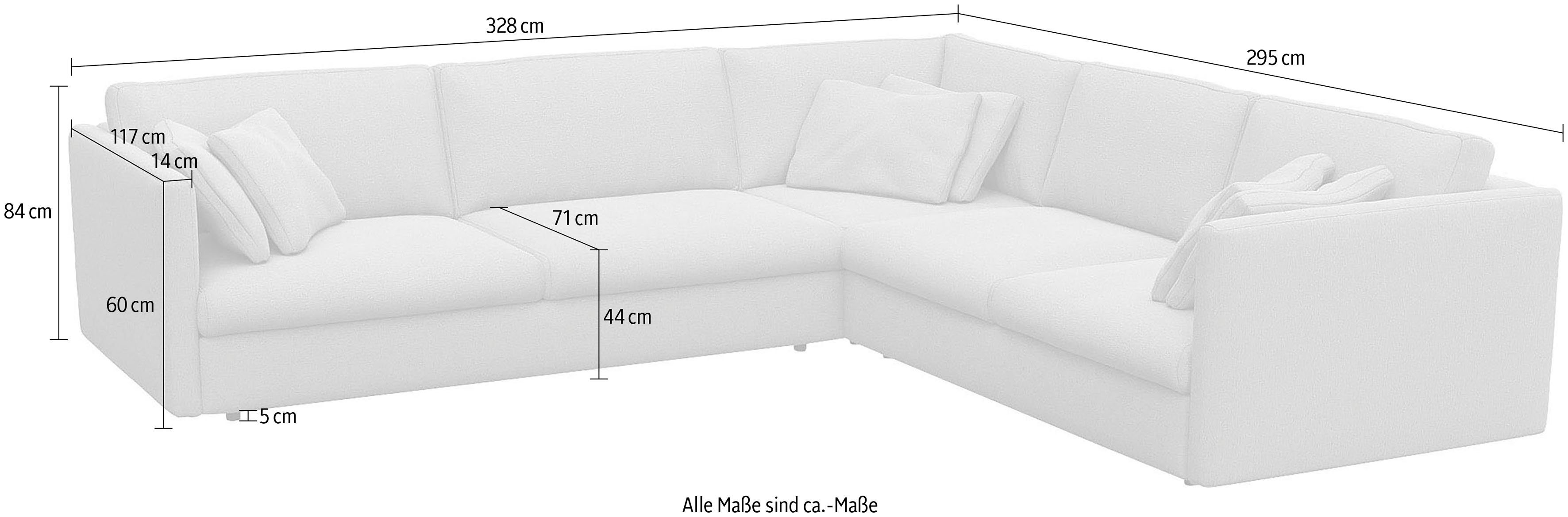 FLEXLUX Hoekbank Lovane, elegant en tijdloos, comfortabel, L-vorm Zacht en zeer comfortabel, grote zitdiepte op koudschuim, inclusief sierkussen