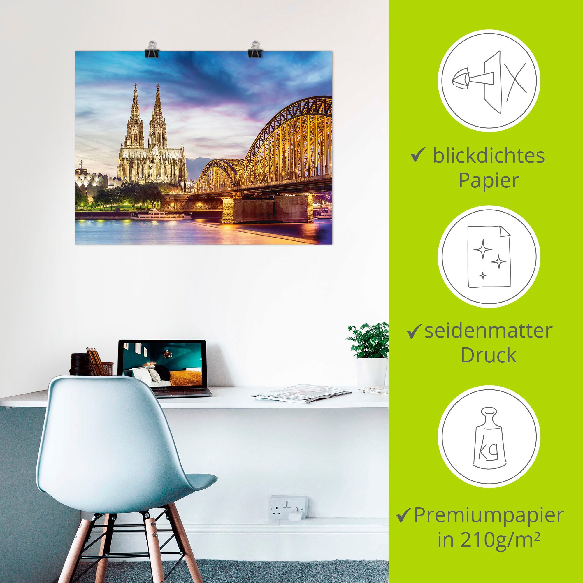 Artland Artprint Domkerk en brug in Keulen als artprint op linnen, poster in verschillende formaten maten