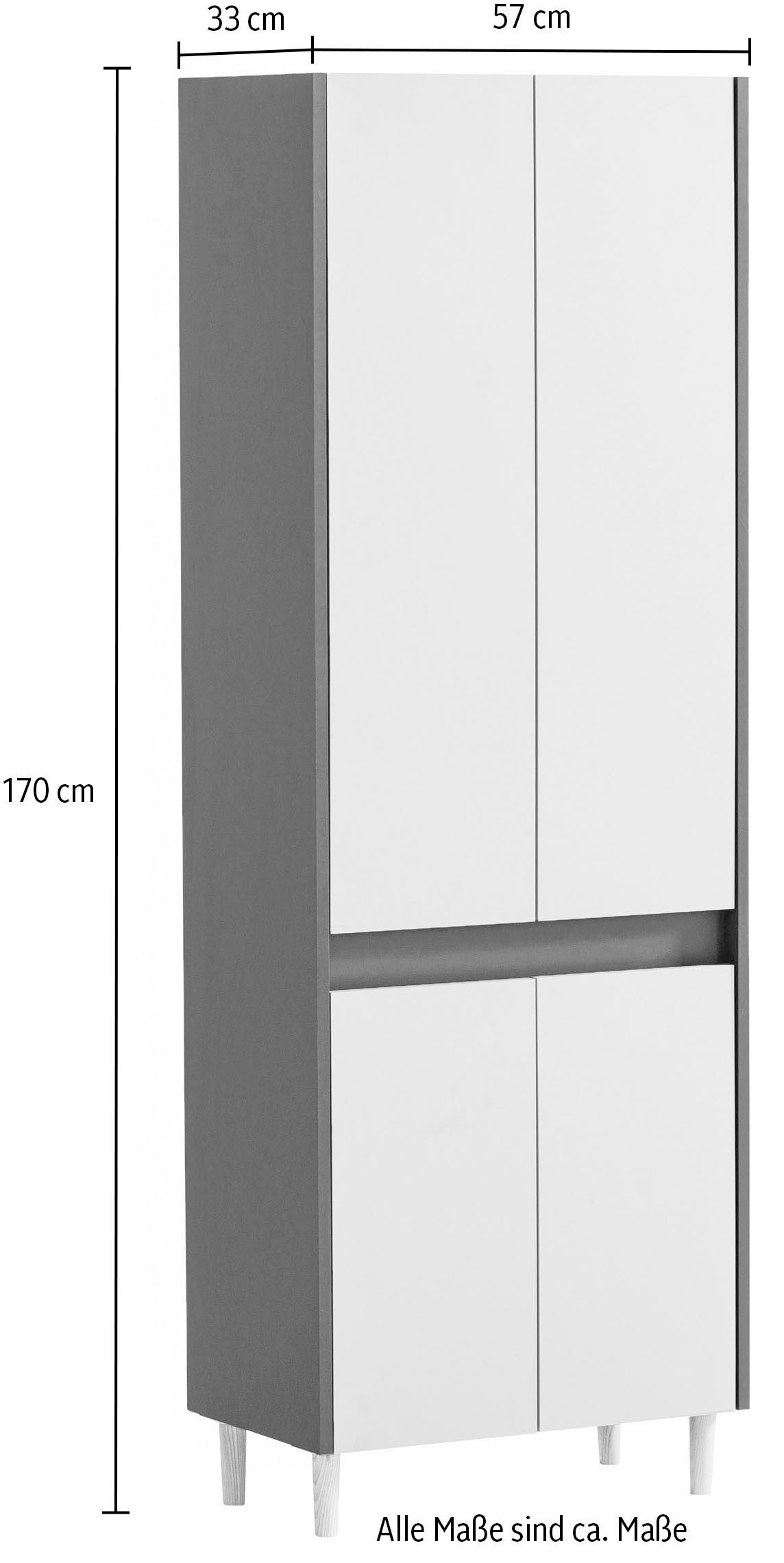 Schildmeyer Hoge kast Lovis, breedte 56 cm Metalen beslag, meubelpoot van massief hout